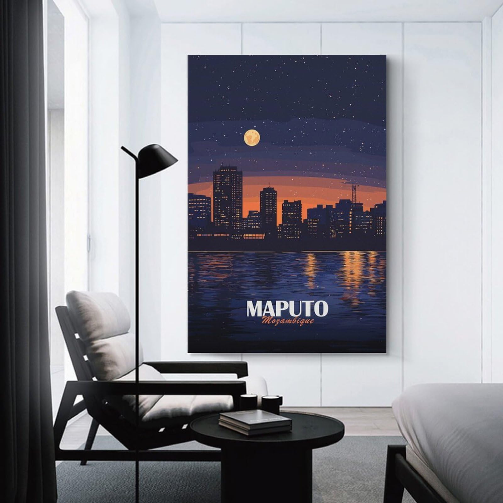 Junmoney Maputo, Mozambique Cityscape at Night Room Decor Wall Art, 16x24inch(40x60cm), for Office, Study Or Home Workspace, A Smart Decor Choice for Study Walls