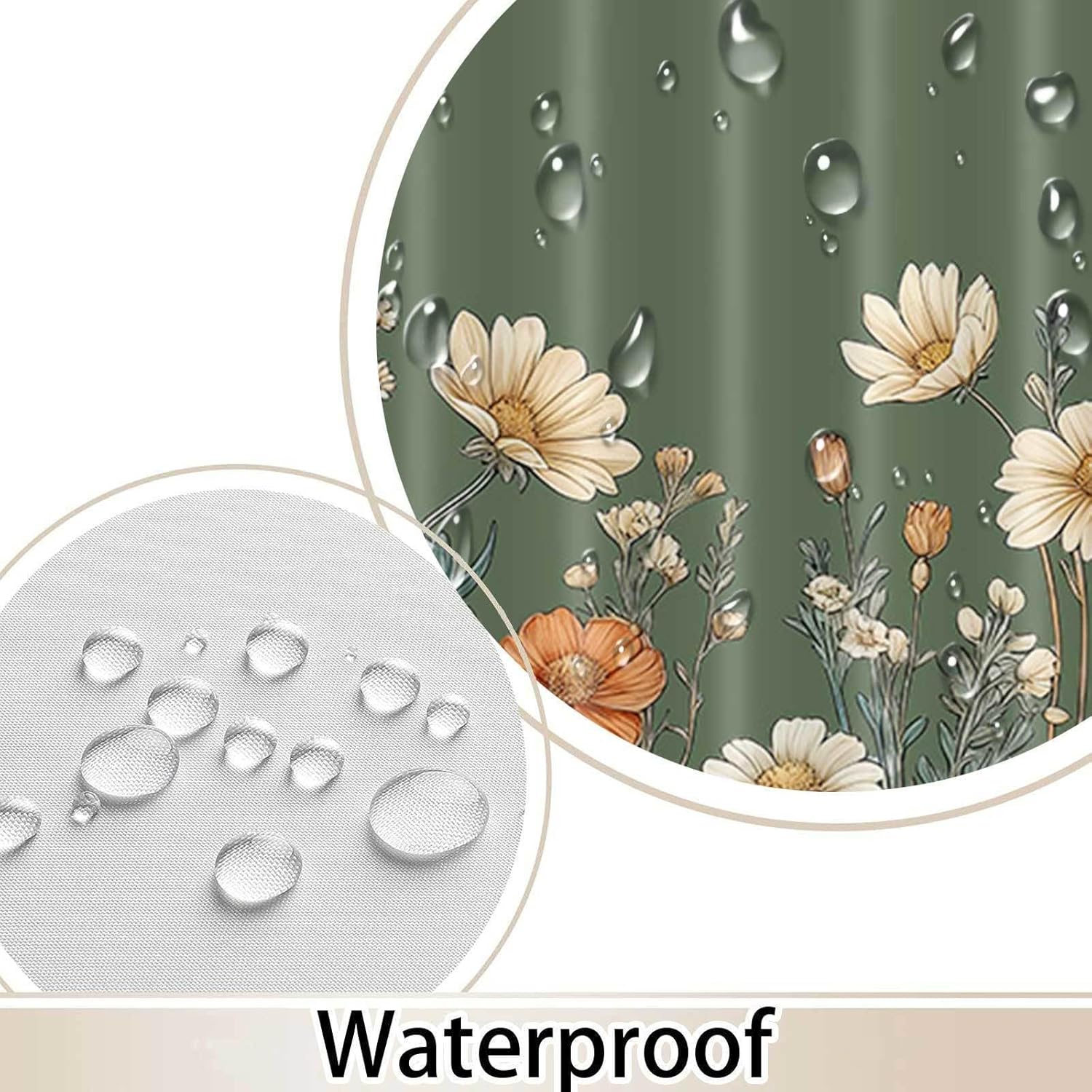 JAWO Vintage Green Boho Floral Shower Curtain, Boho Aesthetic Dark Wildflower Botanical Flowers Shower Curtain for Bathroom with Hooks, Farmhouse Plants Art Chic Bathroom Accessories Set, 72X75 inch