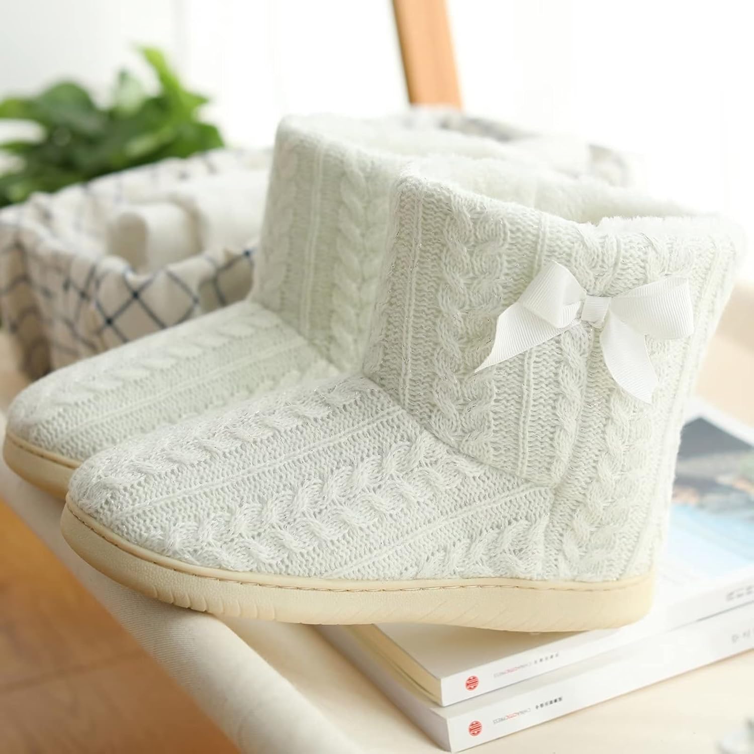 Slipper Boots Women Knit Plush Lining Winter House Shoes Memory Foam Indoor Outdoor - Image 6