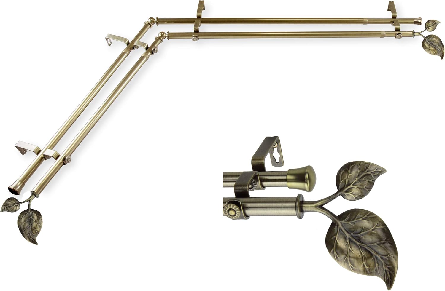 A&F Rod Decor - Leaf 13/16" Corner Window Double Curtain Rod 28-48" - Black