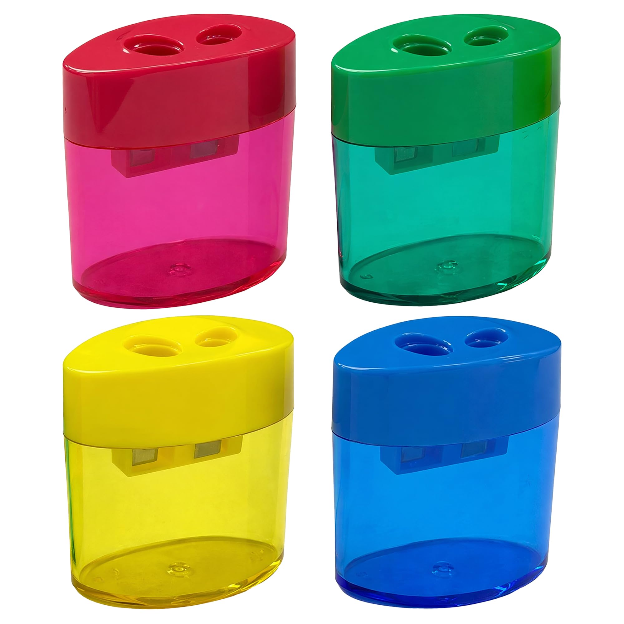 VLUNT 4 Pcs Pencil Sharpeners with Container Double Hole Plastic Sharpener