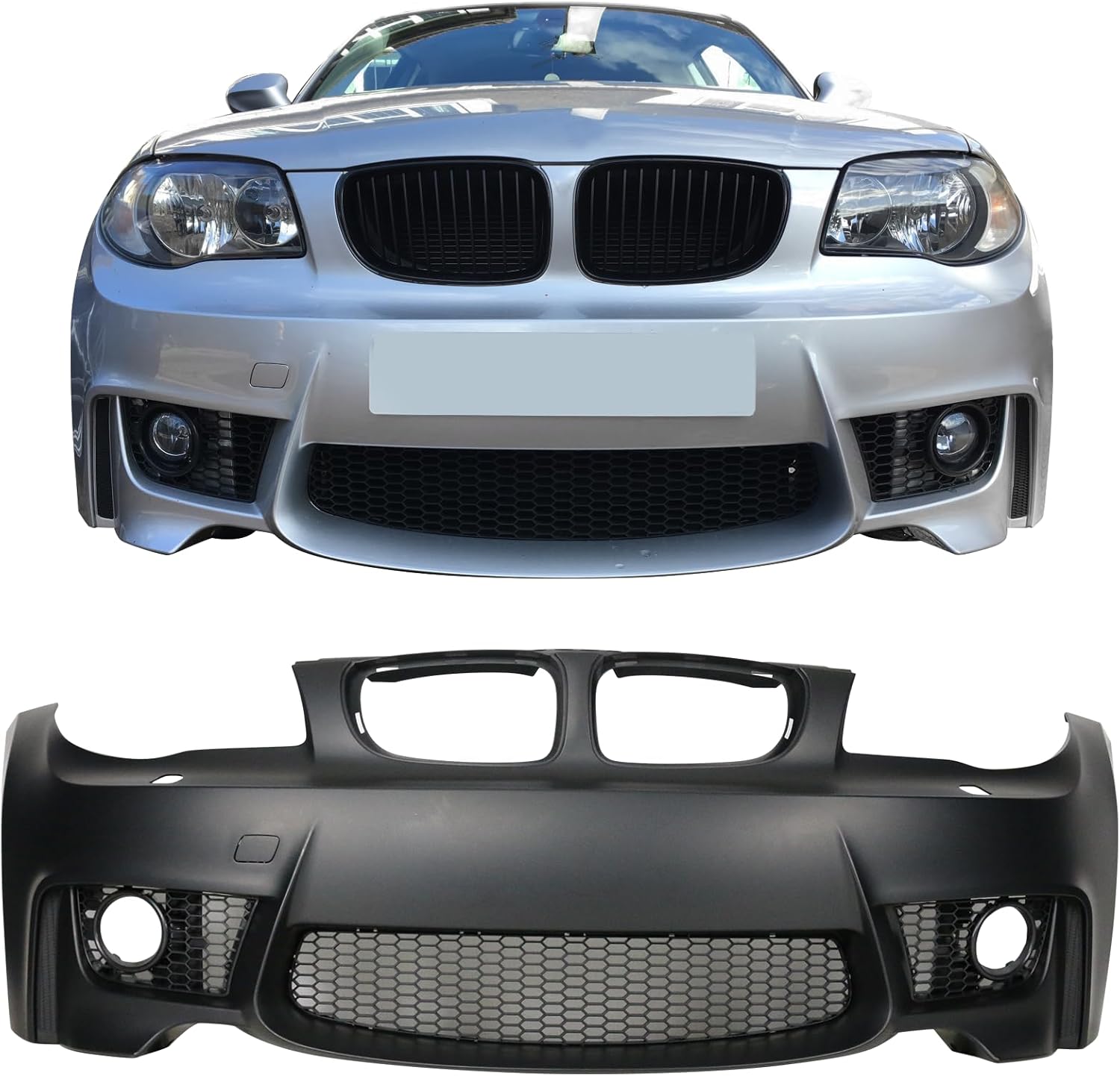IKON MOTORSPORTS, Front Bumper Cover Compatible With 2007-2013 BMW E82 E87, 1M Style Front Bumper Conversion Guard PP Black