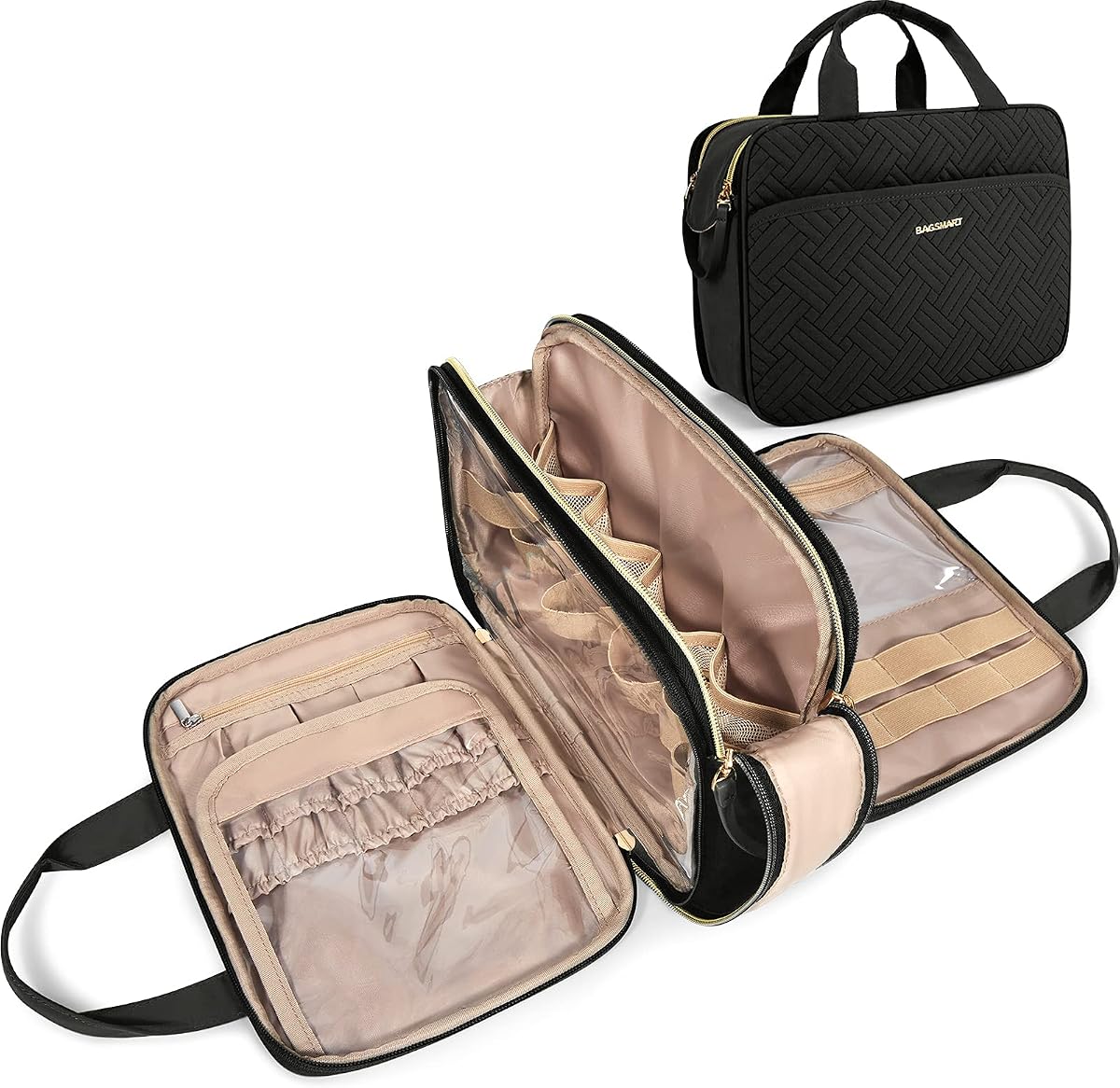 Toiletry Bag for Women, Medium Water-resistant, Black | Makeup Cosmetic Organizer Bag, Door Room Essentials for Accessories, Shampoo, Full Sized Container, Toiletries