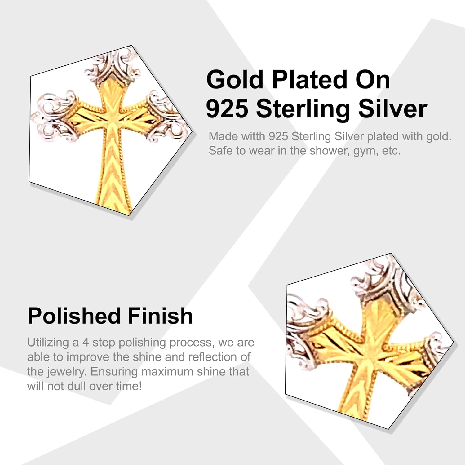 Charm America - Gold Plated Cross Pendant Necklace- Gold Plated on 925 Sterling Silver- Silver Adjustable Necklace 16"-18" - Image 2