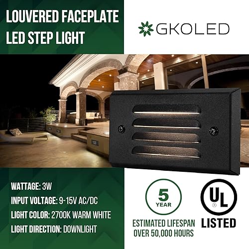 Miniatura 2 de GKOLED 12 V 3 W montaje en superficie de bajo voltaje LED luz de paso con placa frontal horizontal para escaleras, barcos, caminos, escaleras,
