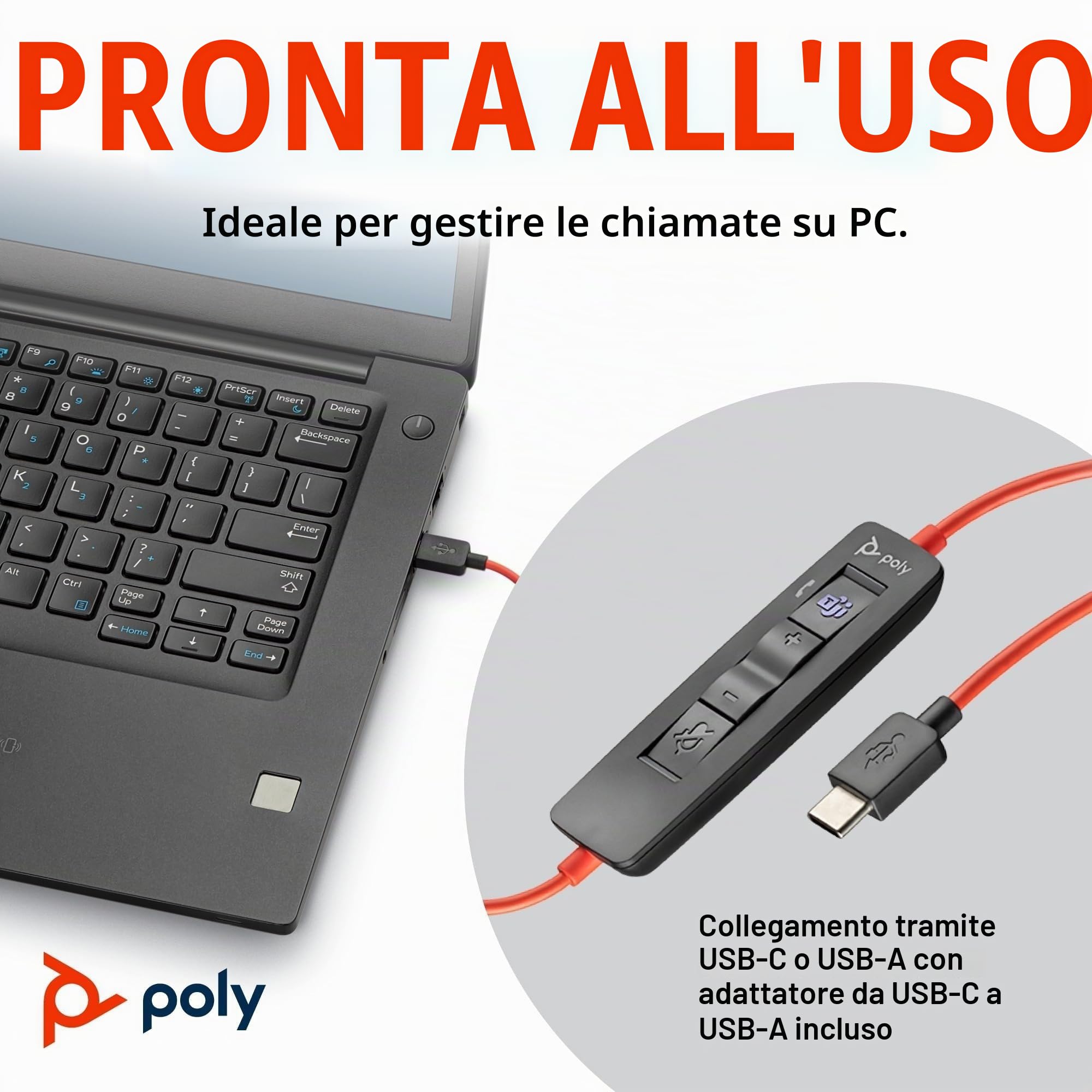 Poly Blackwire 3310, Cuffia Monoaurale Cablata con Connessione USB-A e USB-C, Cuscinetti in Similpelle, Riduzione del Rumore e dell'Eco, Comandi sul Cavo, Compatibile con Windows 10 e macOS, Nero