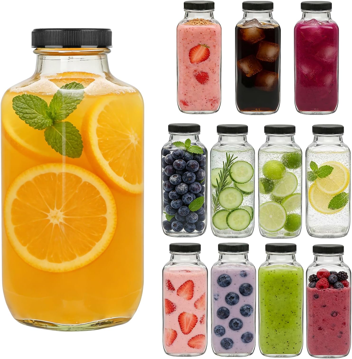 Accguan 16oz Reusable Water Bottles,Vintage Water Bottles for Juicing,Hot Sauce,Kombucha,Ginger Jar,Potion,Oil,Milk,Whiskey,Portable Travel Bottle,Smoothies Bottle(12pack)