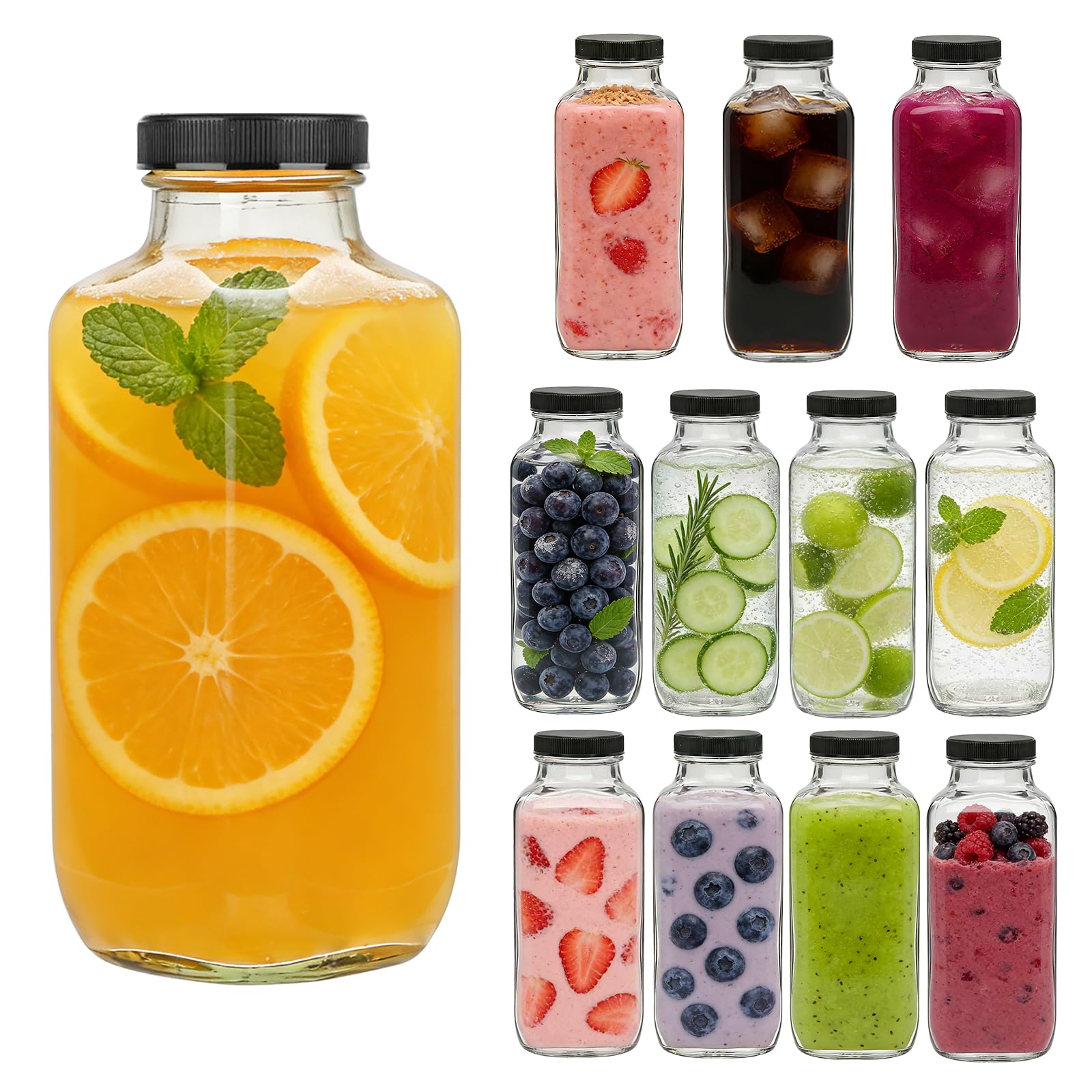 Accguan 16oz Reusable Water Bottles,Vintage Water Bottles for Juicing,Hot Sauce,Kombucha,Ginger Jar,Potion,Oil,Milk Bottles,Whiskey,Portable Travel Bottle,Smoothies Bottles(12pack)