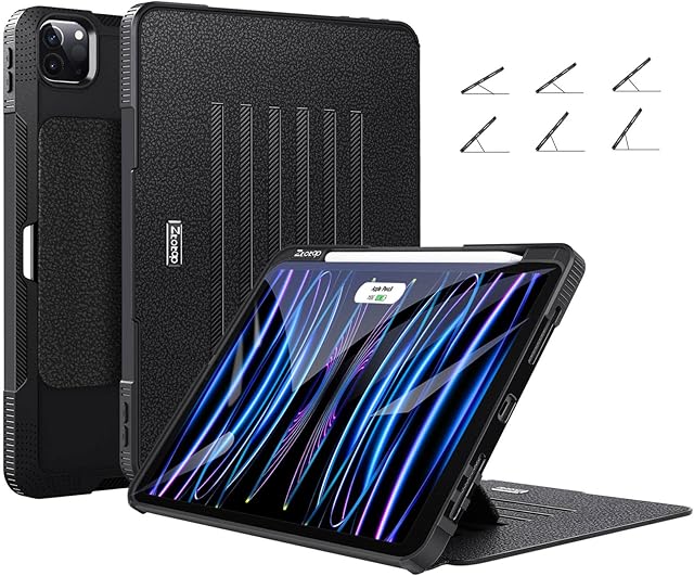 ZtotopCases Case for New iPad Pro 11 Inch 4th/3rd/2nd Generation 2022/2021/2020, [6 Viewing Angles] Strong Magnetic Cover with Pencil Holder, Support 2nd Gen iPad Pencil Wireless Charging, Black