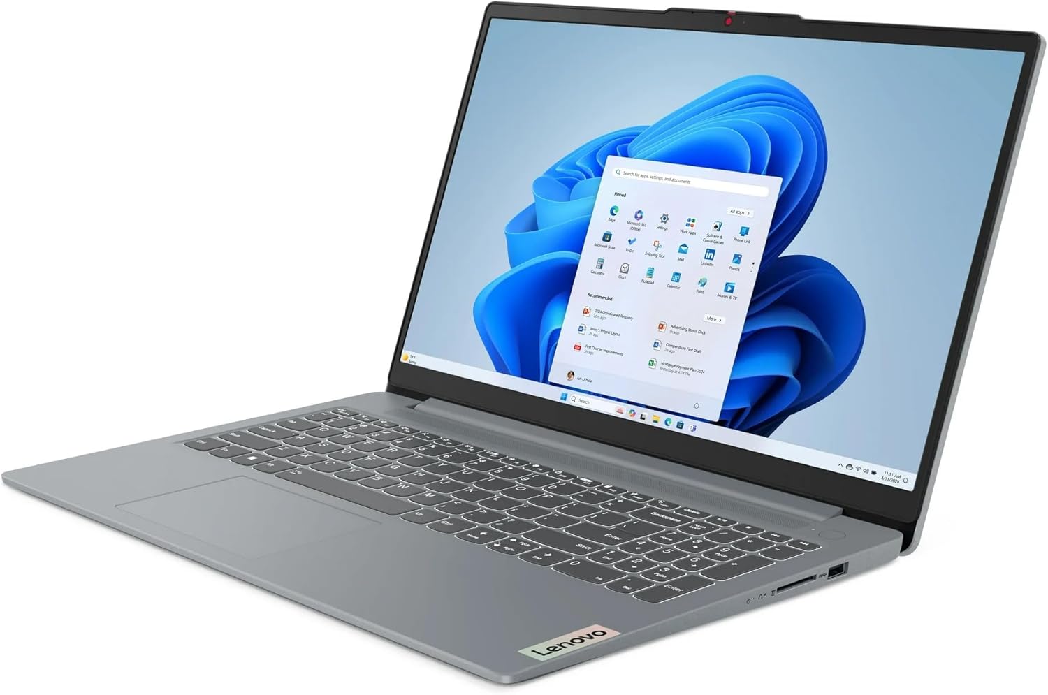 Lenovo Slim 15.6" 2K Laptop with 1 Year Microsoft 365, 1.1TB Storage (128GB SSD and 1TB Cloud Storage), Intel 4-Core N100 Upto 3.4 GHz, 4GB DDR5 Memory, WiFi 6, 8 hrs Battery, Toree Wireless Earbuds