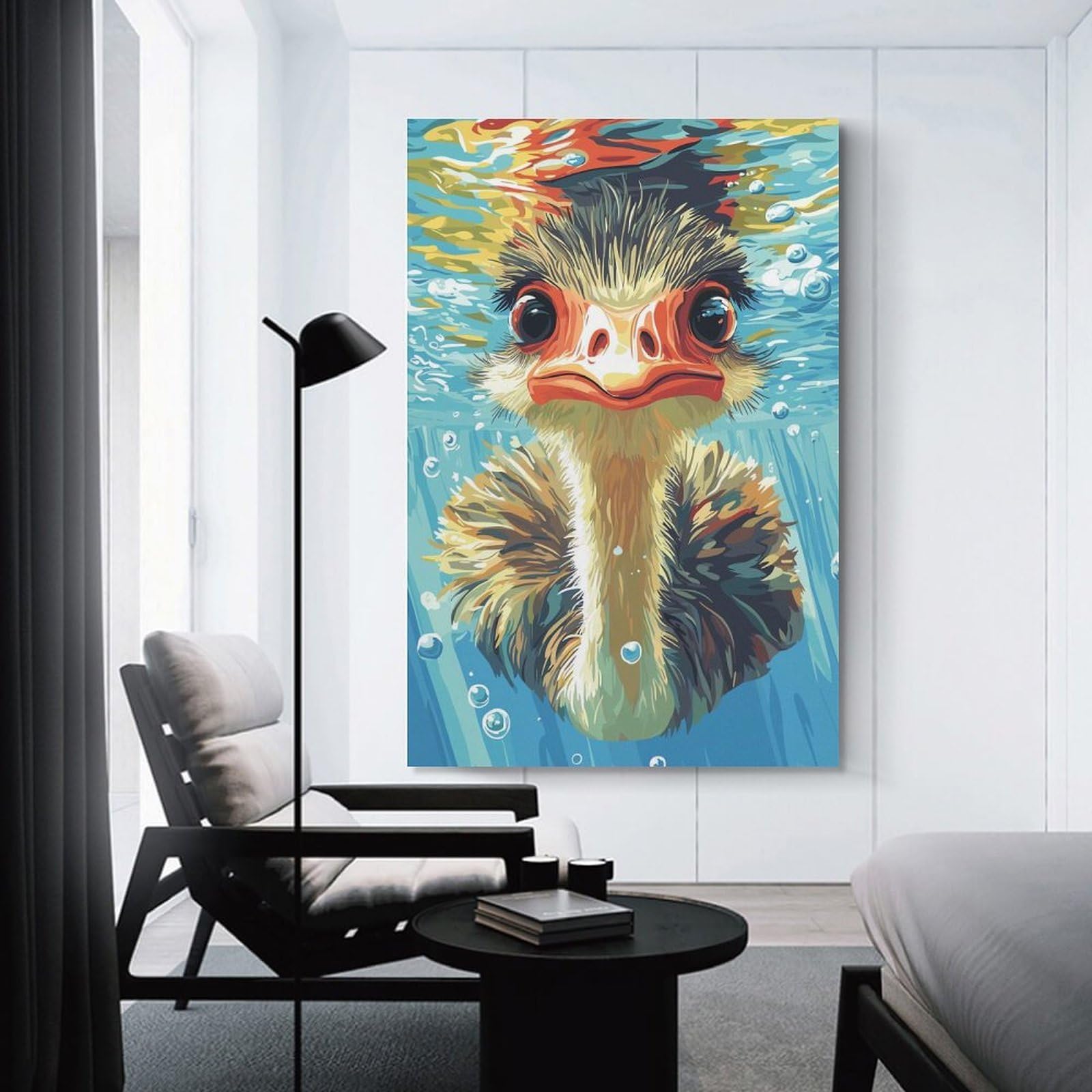 Junmoney Emu Underwater Portrait Canvas Wall Art, 20x30inch(50x75cm), for Workspace Walls, Study Corners Or Bedrooms, An Interior Accent for Desk Areas