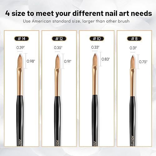 Miniatura 5 de Aokitec Cepillo de uñas acrílico 100% Kolinsky, tamaño 12, cabeza redonda, oro negro