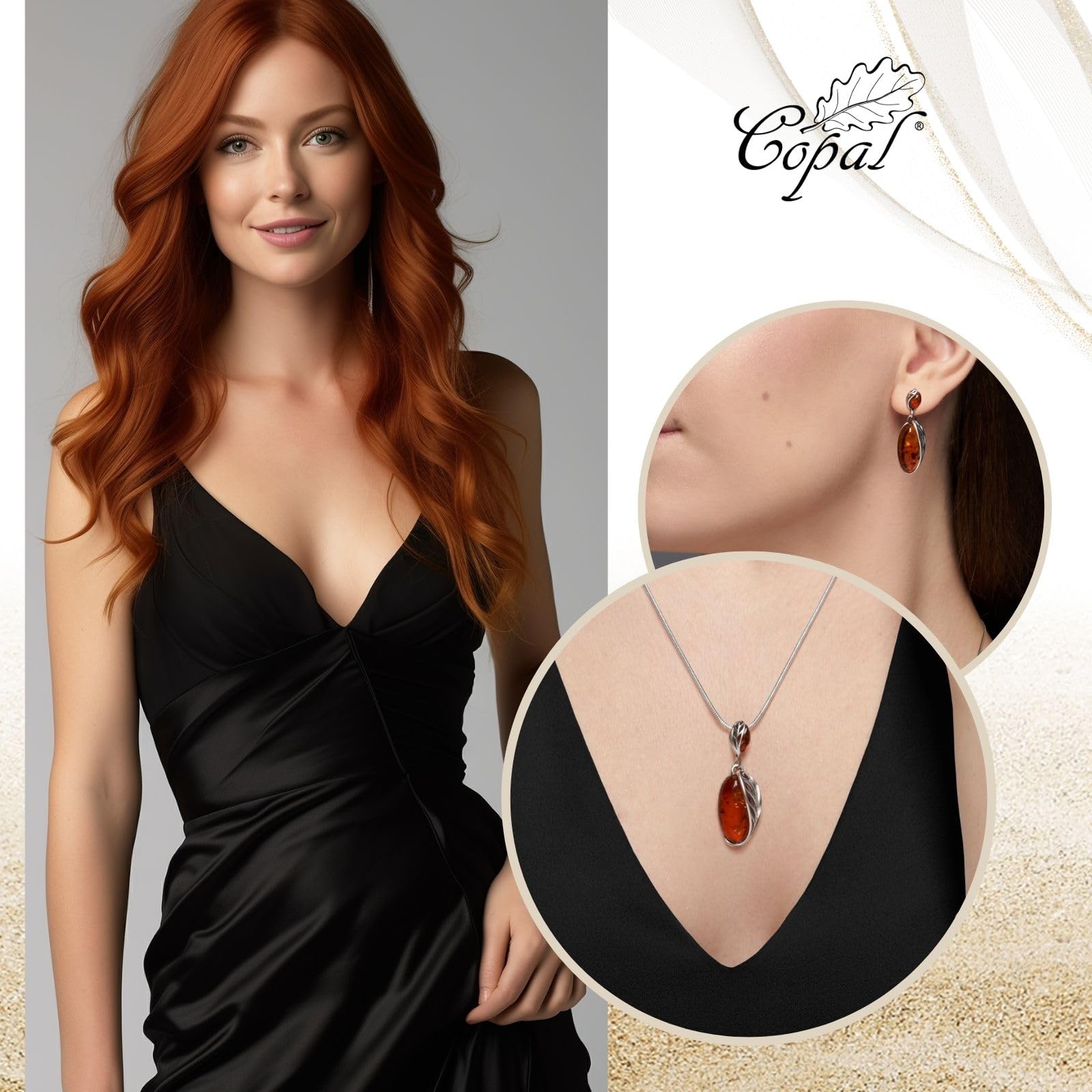 Damen Schmuckset Bernstein Echt Silber Mit Verstellbarer Schlangenkette