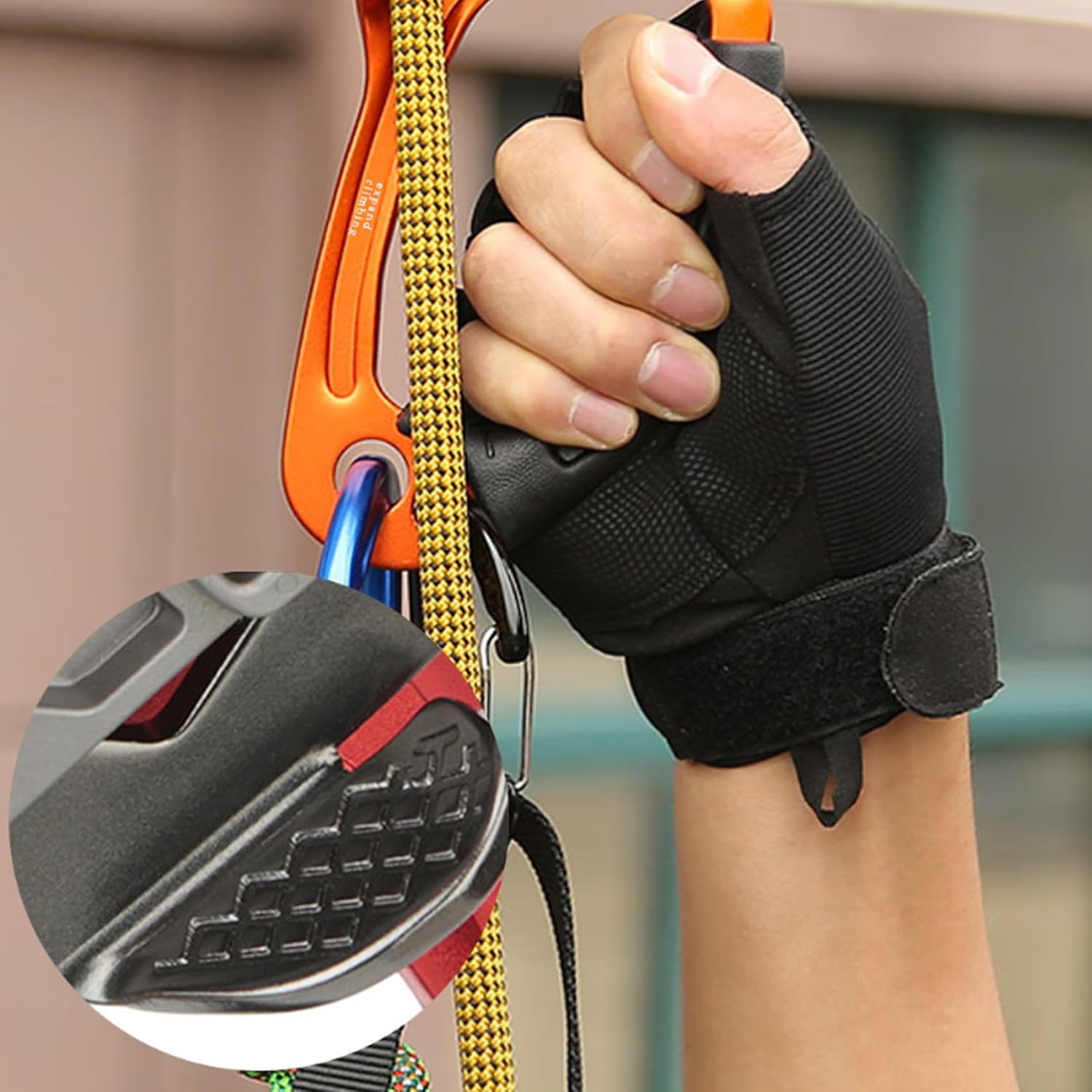 Hand Ascender Rock Climbing, Arborist Rappelling Gear Equipment Rope Clamp, Left/Right Hand, for 8-13mm Rope