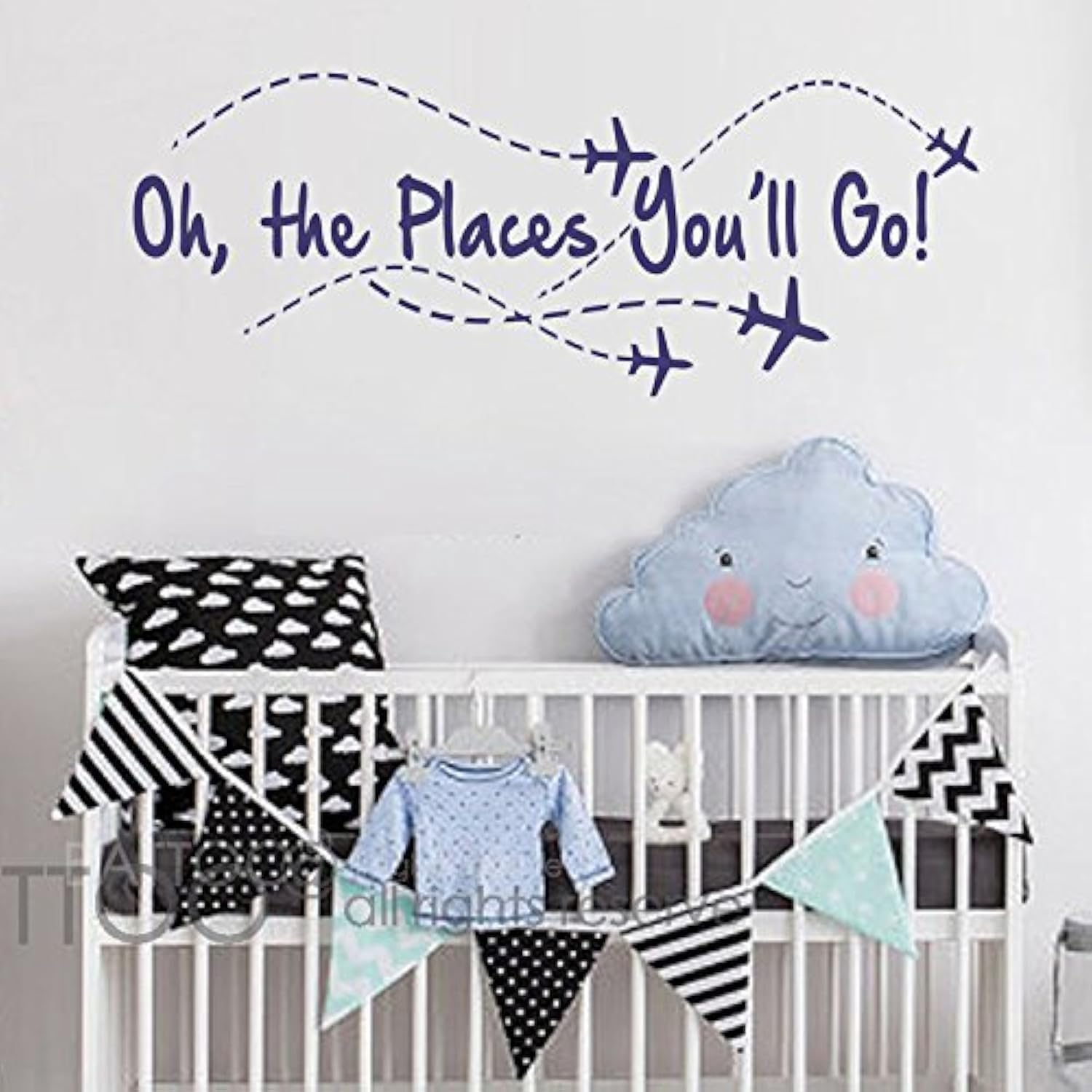 BATTOO Airplane Wall Decal - Oh The Places You'll Go - Pilot Quote - Boy & Girl Decor (Navy Blue, 22