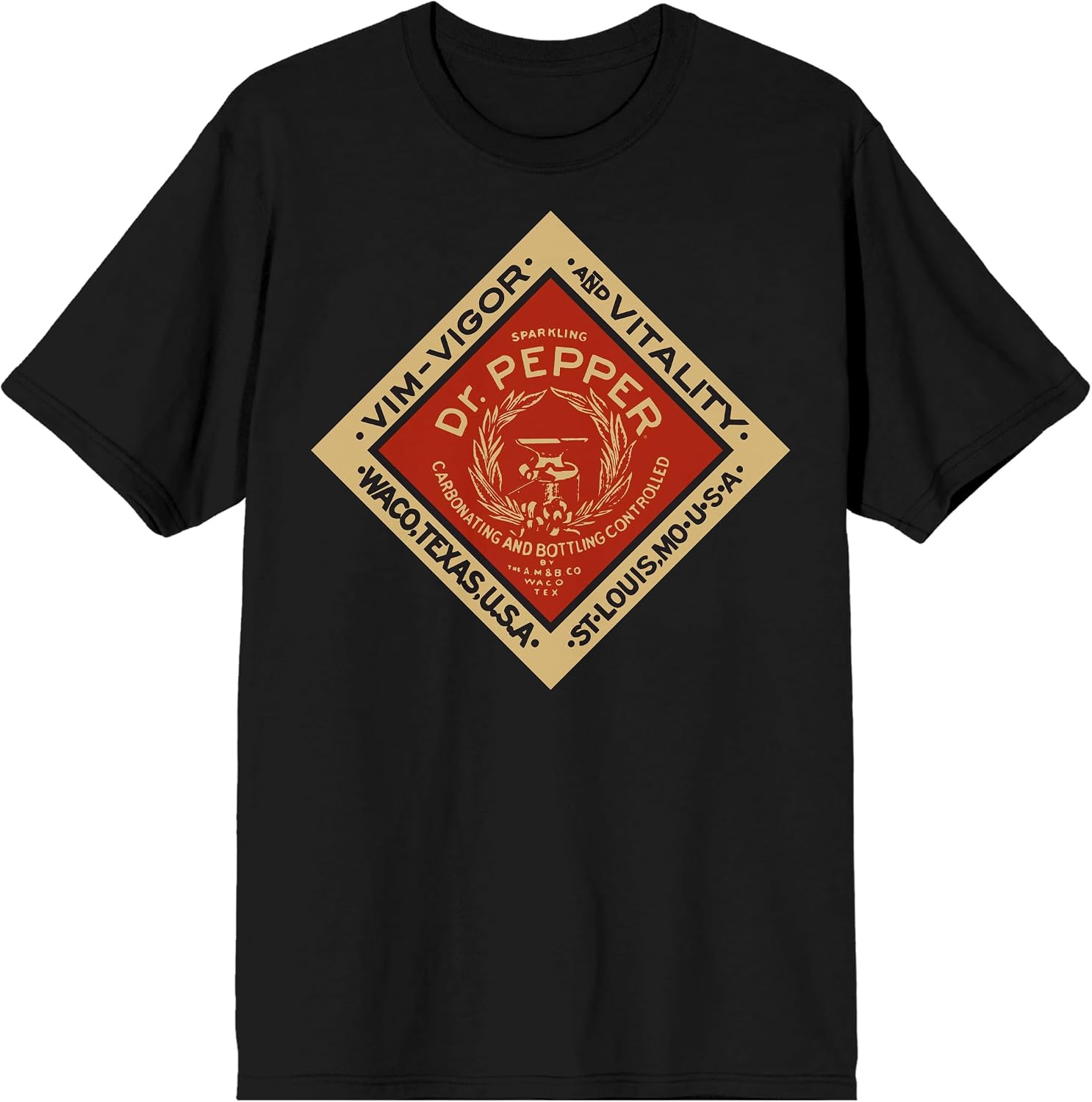 Dr Pepper Vintage Diamond Logo Crew Neck Short Sleeve Men's Black T-Shirt