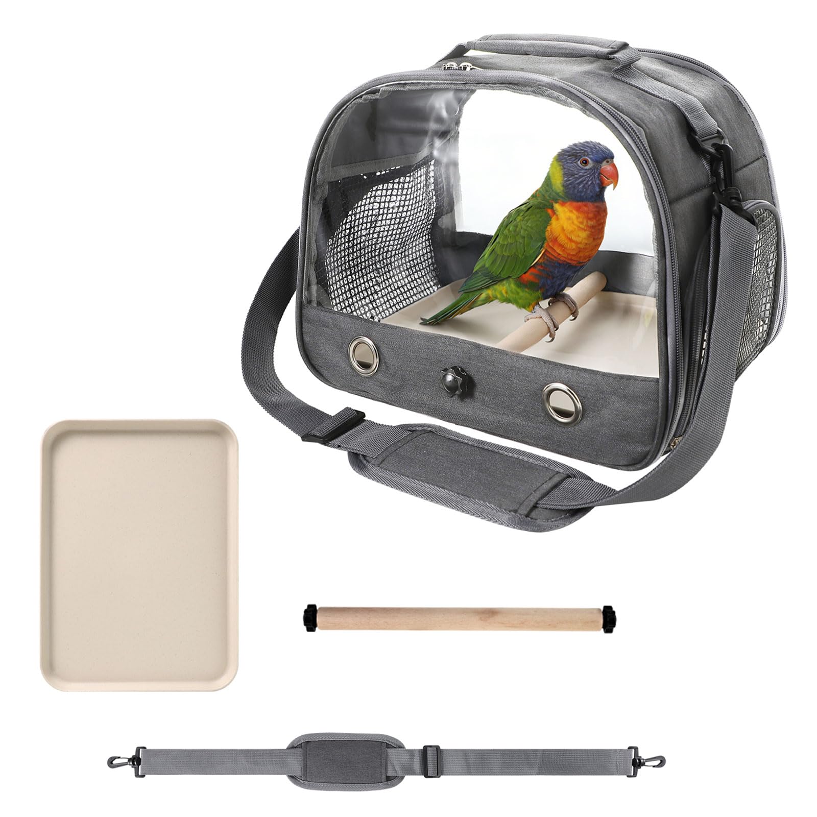 Small Bird Travel Carrier Cage Portable Bird Parrot Parakeet Cockatiel Travel Carrier Bag Lightweight Birds Backpack with Standing Perch and Stainless Tray for Vet Visit Side Access Window