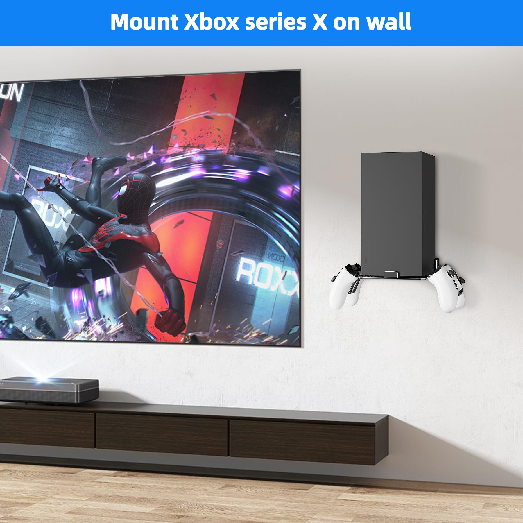 Support mural en alliage d'aluminium pour Xbox Series X Accessoires avec 2 supports de manette, étagère murale ventilée (noir)