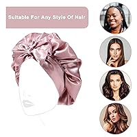 Vista 7 de Gorra de seda lavanda por marca – Gorro de dormir con banda elástica para cabello rizado