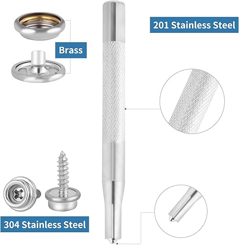 Miniatura 3 de Kit de 150 broches de tornillos de fijación, de acero inoxidable, con botón a presión, lona de grado marino, kit plateado para barco con 2