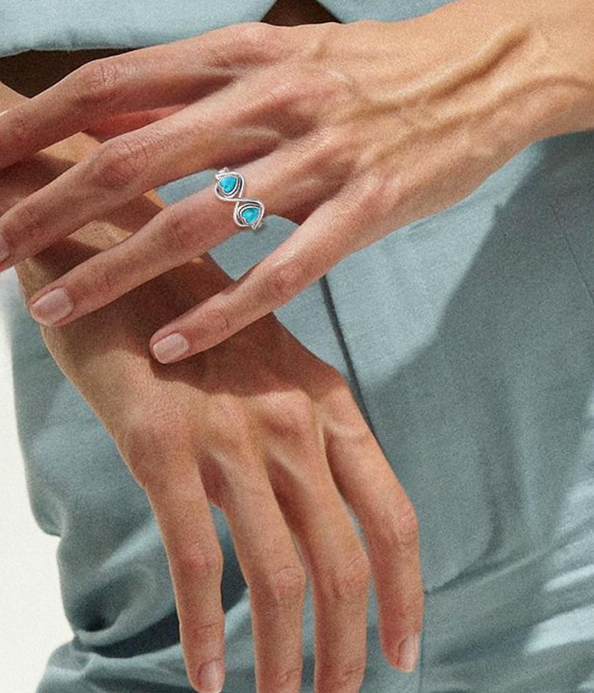 Genuine Turquoise Heart Rings for Women, Sterling Silver Vintage Native American Jewelry Infinity Gemstone Ring Birthday Gift - Image 2