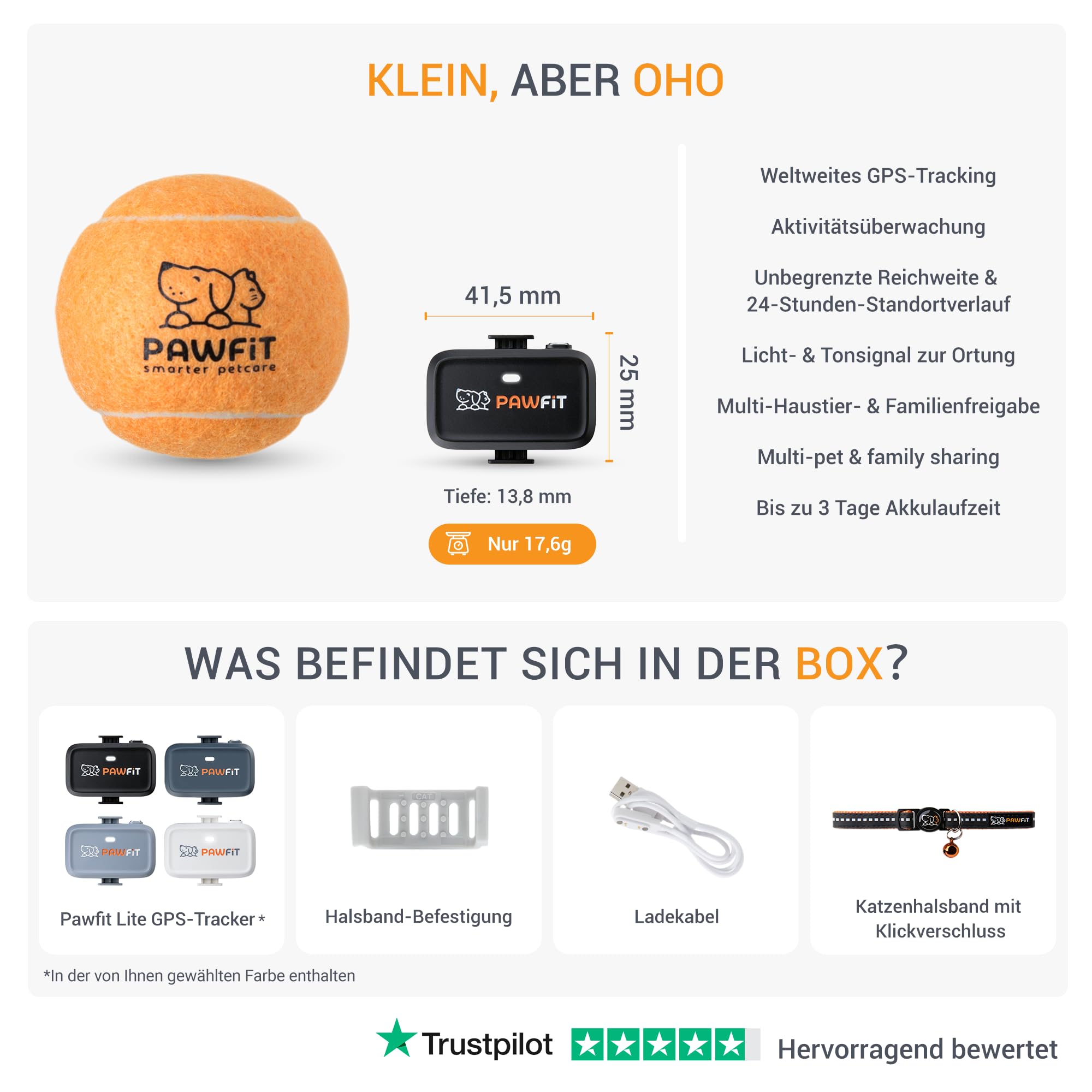 Pawfit Lite für Katzen 4G GPS Tracker | Echtzeit-Ortung | Aktivitätsüberwachung | Standortverlauf | Unbegrenzte Reichweite | Sicherheitshalsband inklusive | Kohlegrau