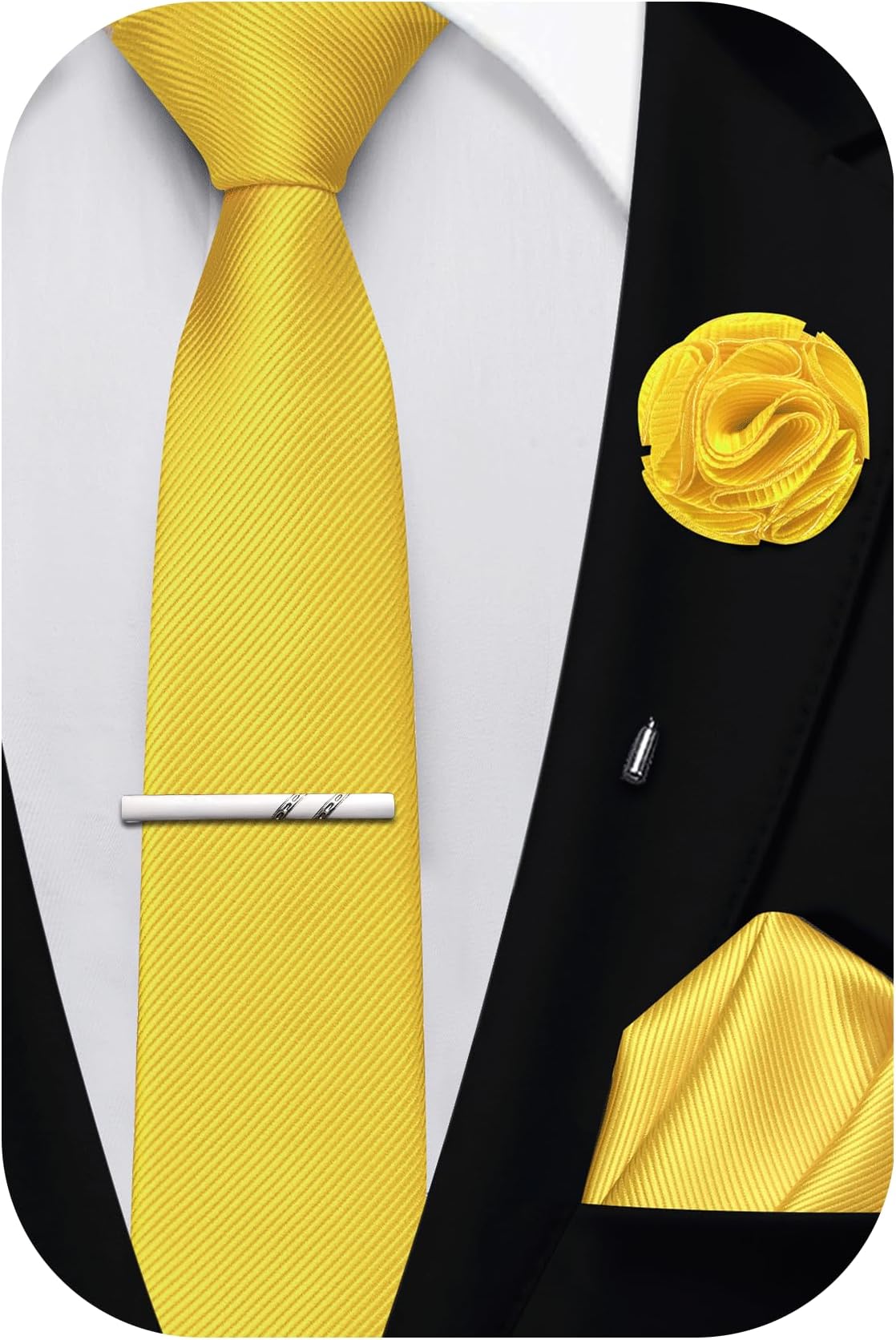 2.4" Solid Satin Skinny Ties for Men Slim Necktie and Pocket Square Tie Clip Lapel Pin Set Wedding Casual 6cm