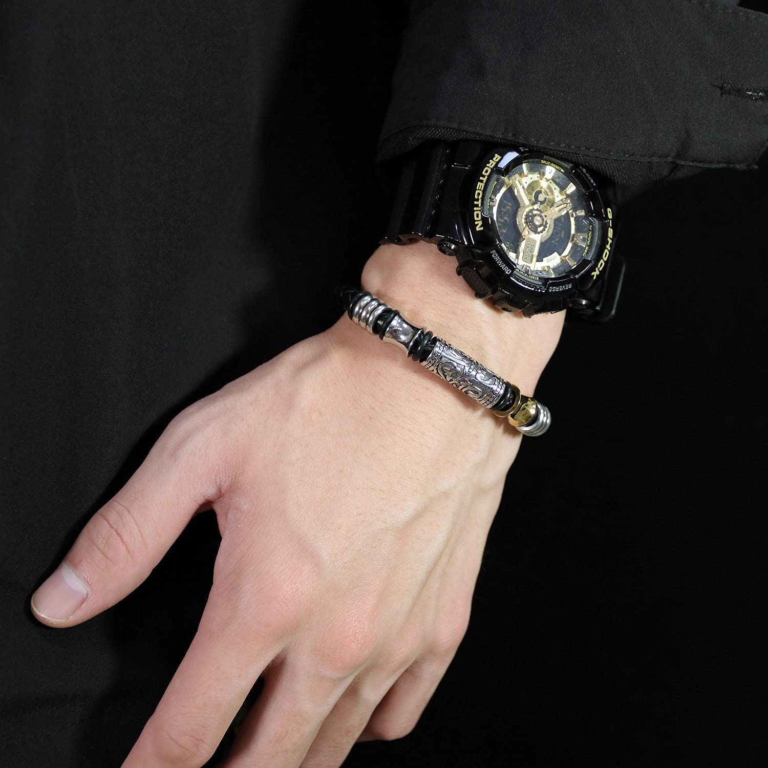 Pulsera de Cuero Trenzado Vintage de Moda para Hombre Punk Hip Hop Street Pulsera de Acero Inoxidable Regalo