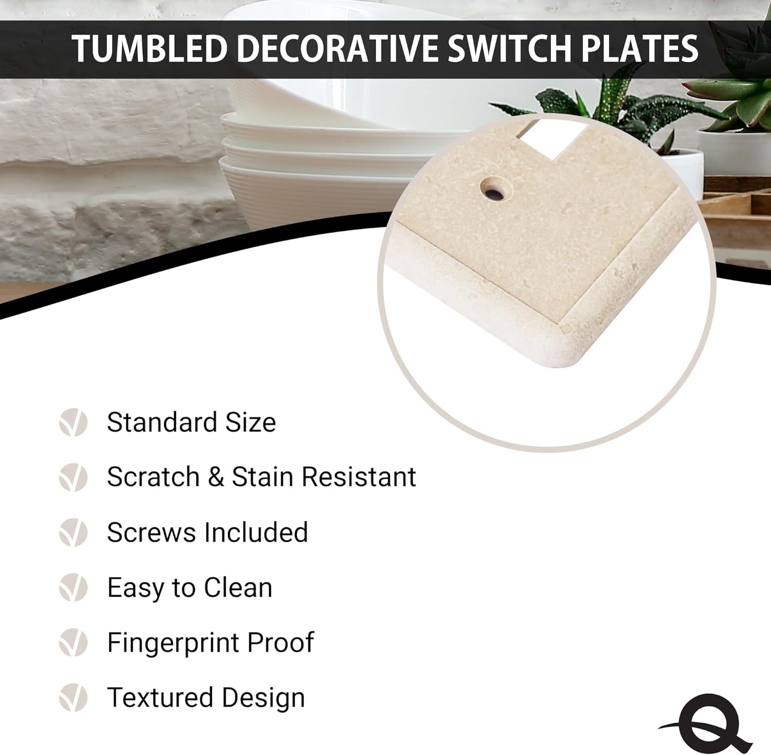 Questech Light Switch Cover, Single Toggle Wall Plate for Electrical Outlets, 1-Gang Single Switch Plates Standard Size Receptacle Cover, Decorative Tumbled Texture, Sand