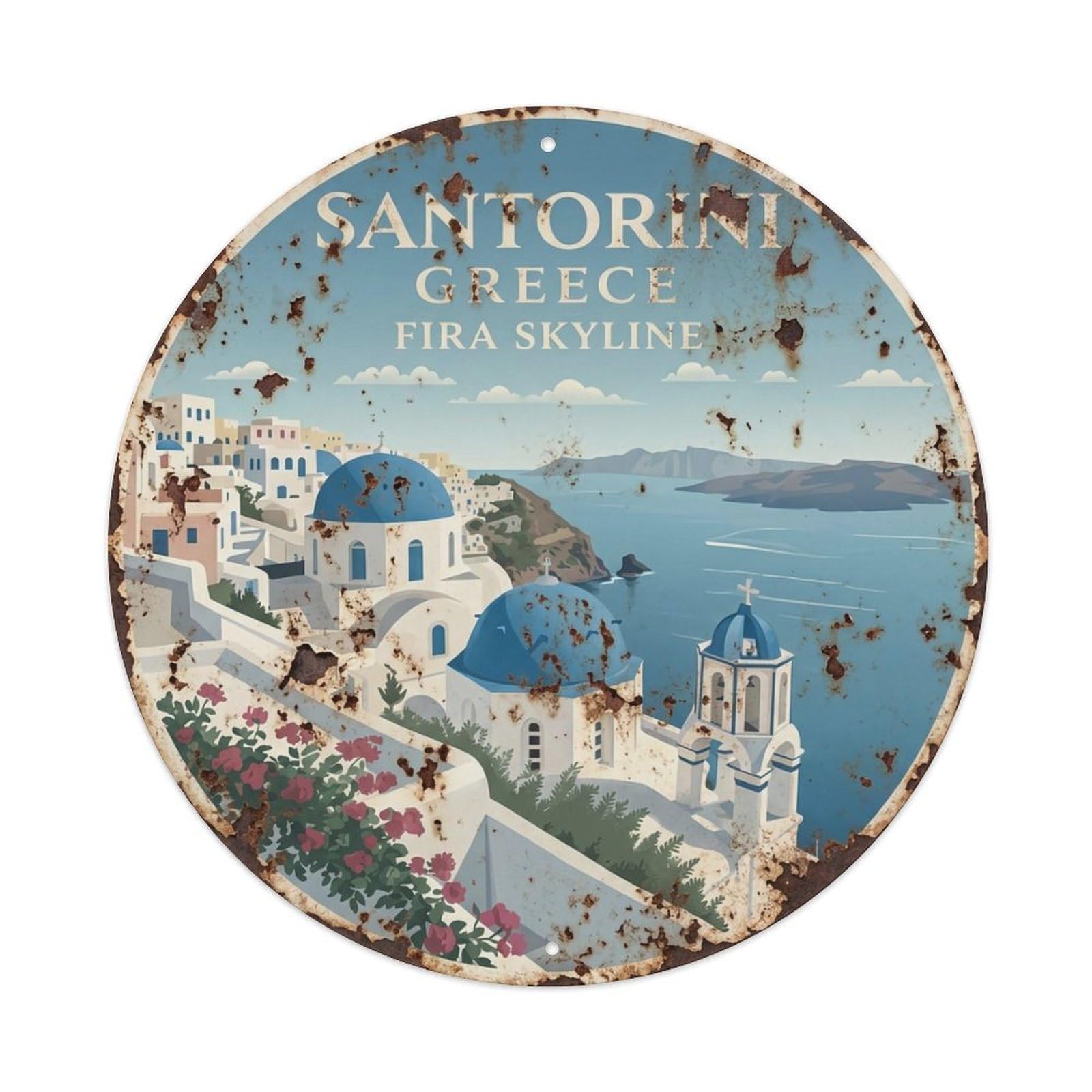 Vintage Travel Fira Santorini Skyline 1 Metal Tin Sign