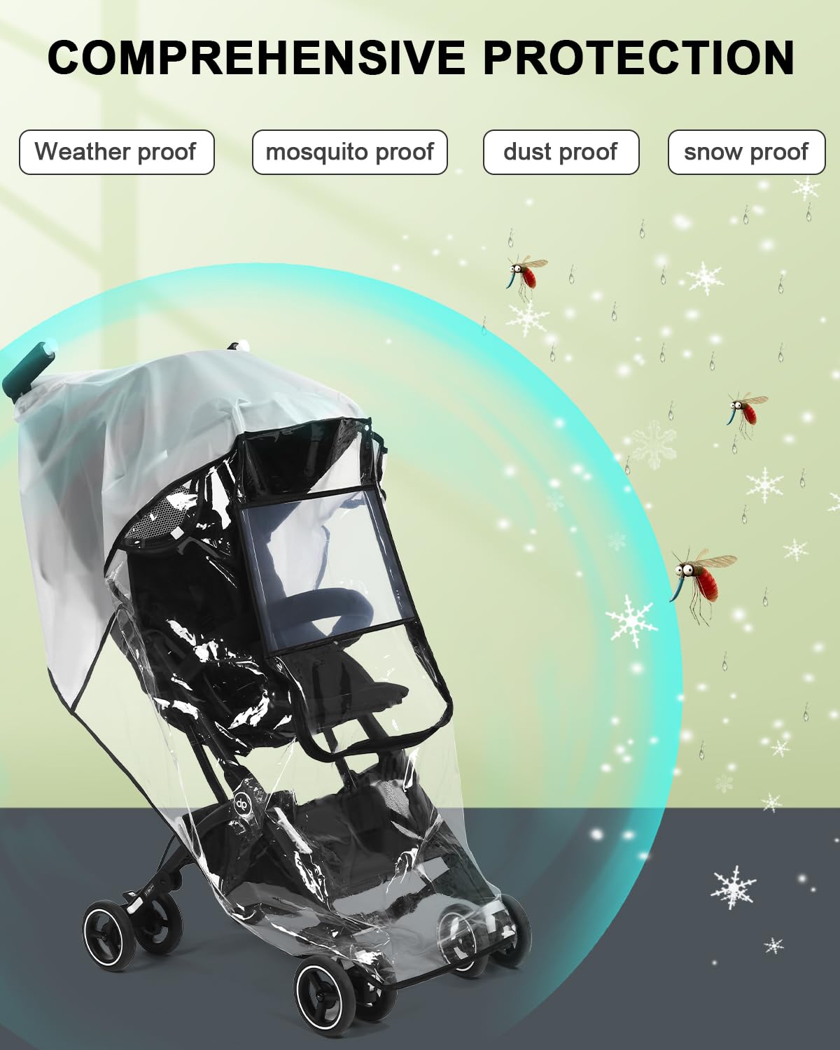 Parapioggia Universale Trasparente Per Passeggino - Anti Pioggia, Neve, Vento, Polvere - Foto 11