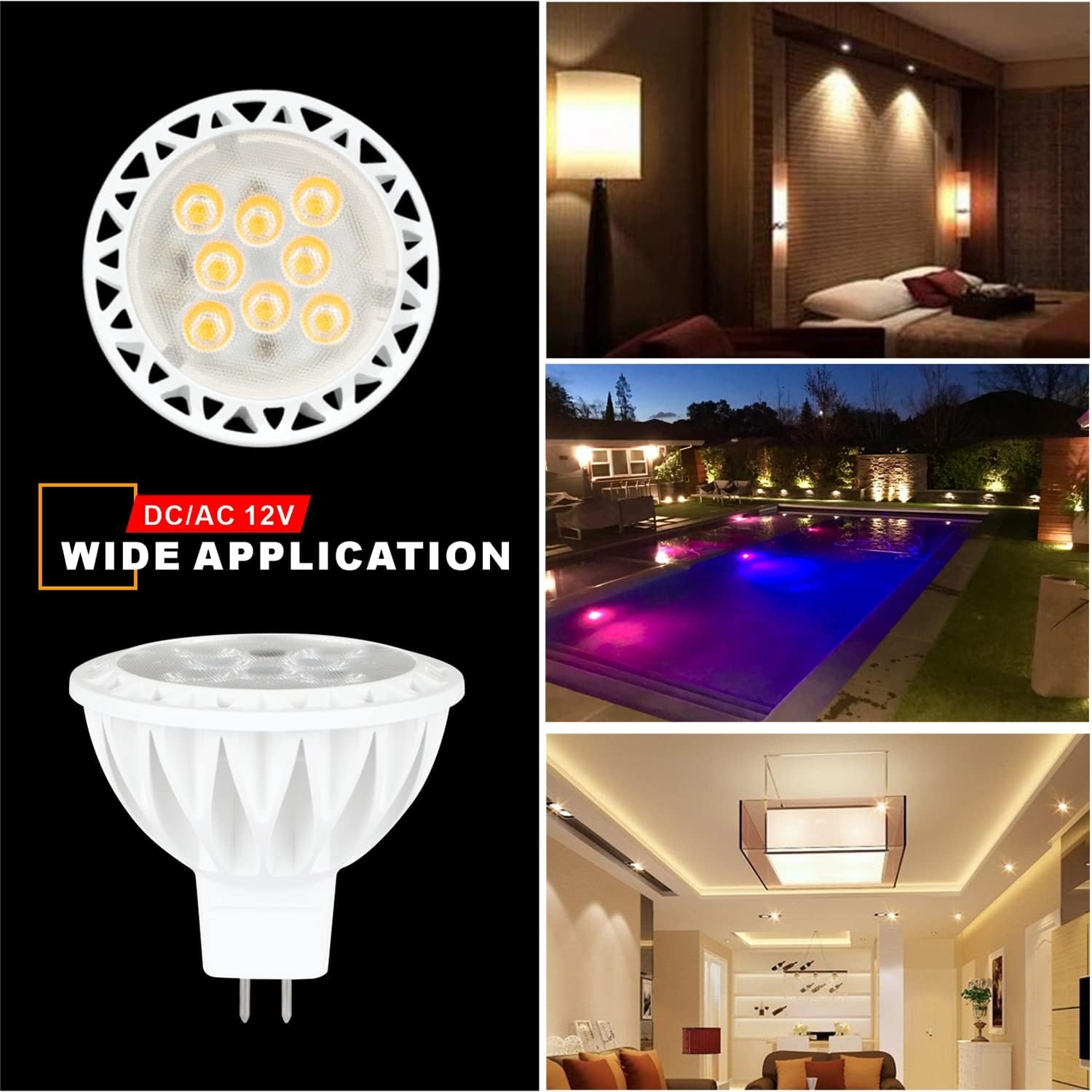 MR16 LED Bulb Soft White 2700K 50W Equivalent 12V GU5.3 Bi Pin Base LED Spotlight 38 Degree 450 Lumens , 6-Pack