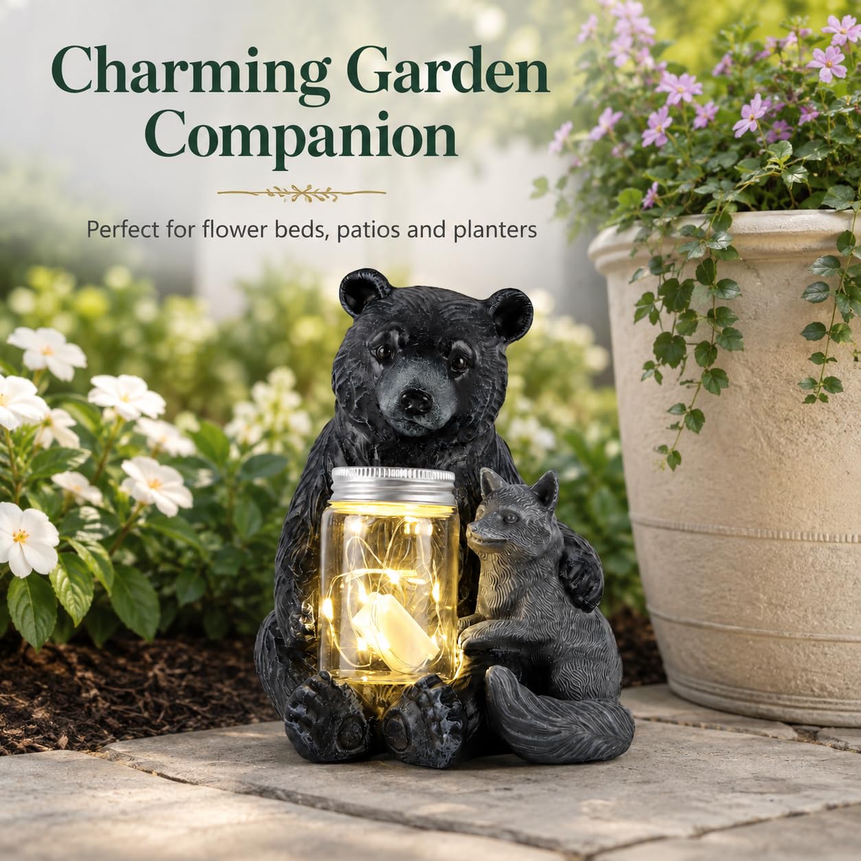 Statua da giardino a forma di orso con vaso LED, volpe, decorazione per