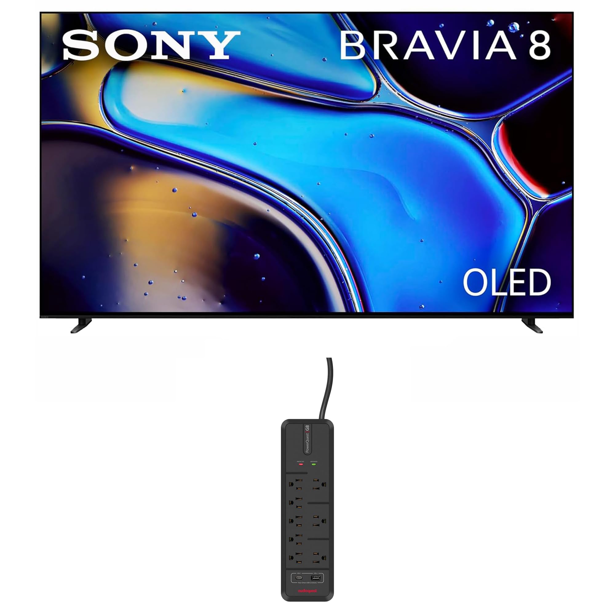 Sony K77XR80 77 Inch IMAX Enhanced Bravia OLED 4K HDR Google TV with an AudioQuest G8 8-Outlet USB-A/USB-C AC Power Surge Protector (2024)