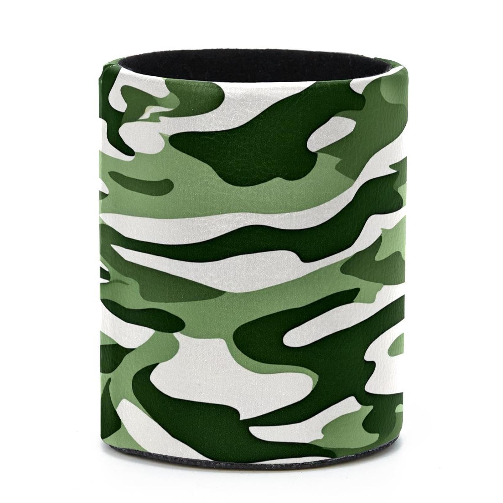 VAPOKF Round Pencil Holders for Desk, Green Camouflage Pen Holders Pen Pot Makeup Brushes Storage Desktop Stationery Supplies Organiser for Home Office