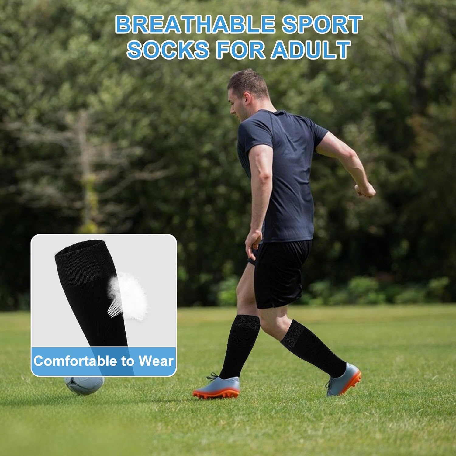 Youth and Adults Sports Socks 3-Pack - Non-Slip Cotton Breathable Knee-High Sports Socks for Baseball Football