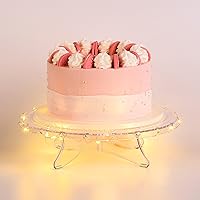 NWK 12 Inch Lighted Clear Cake Stand with String Lights - Fits 6-12" Cakes, Heavy Duty Holder for Weddings, Birthdays & Parties
