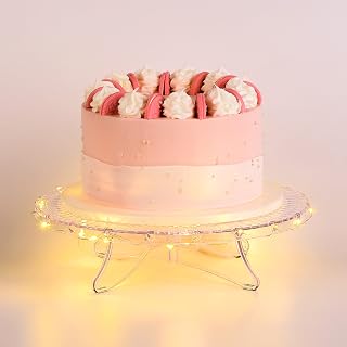 NWK 12 Inch Lighted Clear Cake Stand with LED String Lights - Fits 6-12" Cakes for Weddings Birthdays Parties