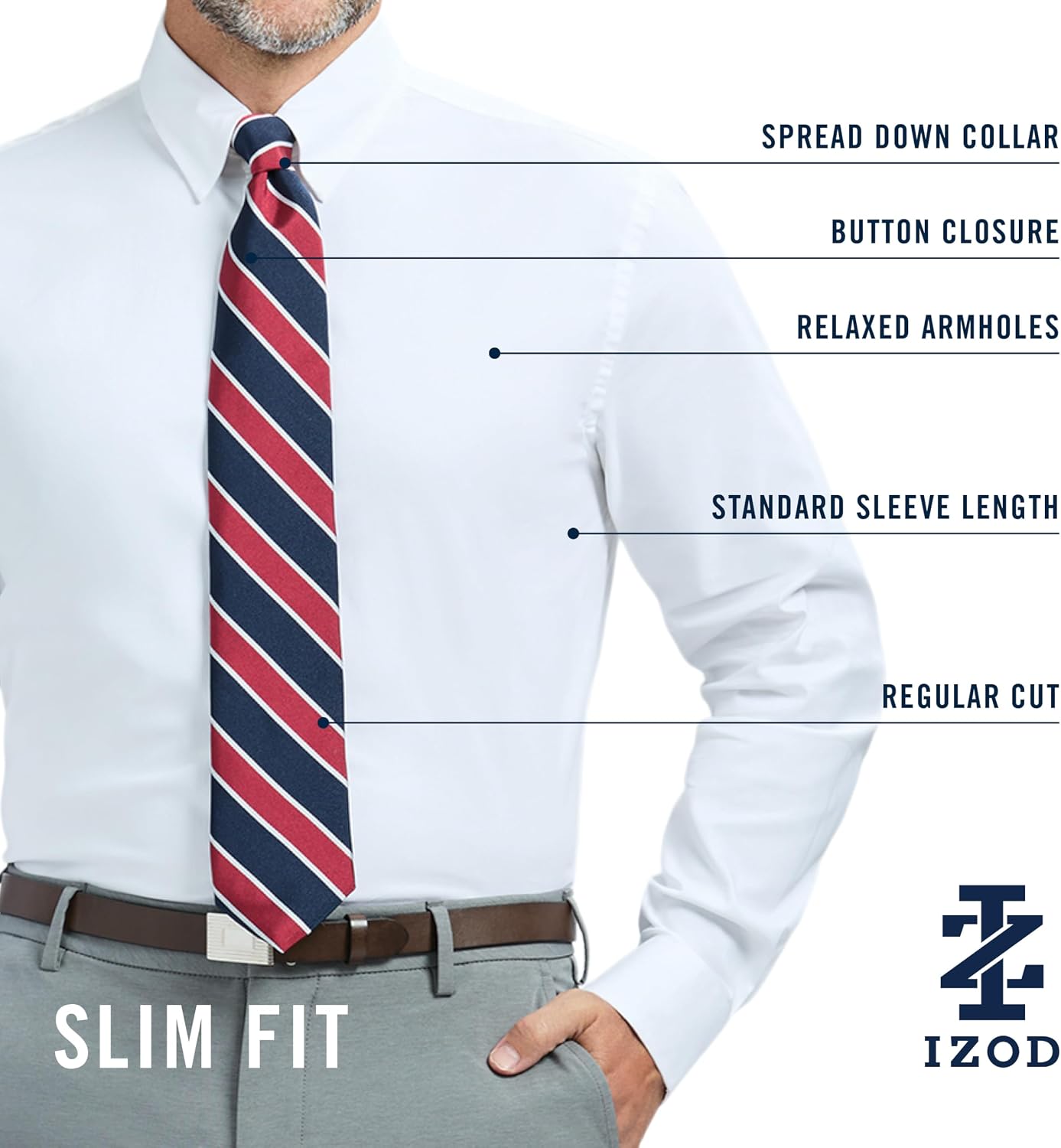 Izod Men's Slim Fit Dress Shirt Long Sleeve Wrinkle Free Stretch Button Down Collar