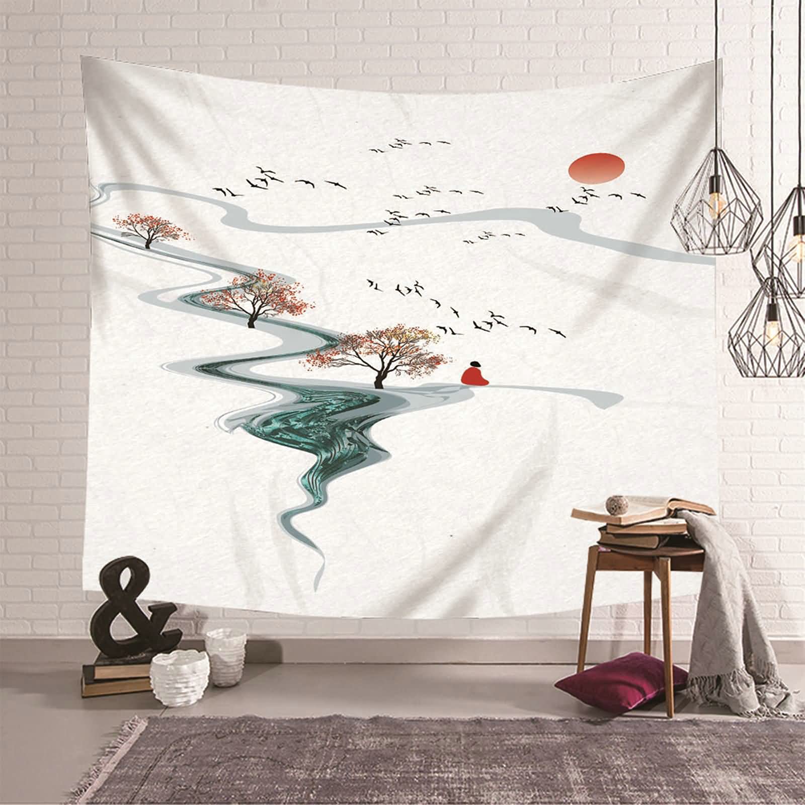 Tapiz de pared moderno 150x130 para decoración de dormitorios con diseño Sunrise Mountain