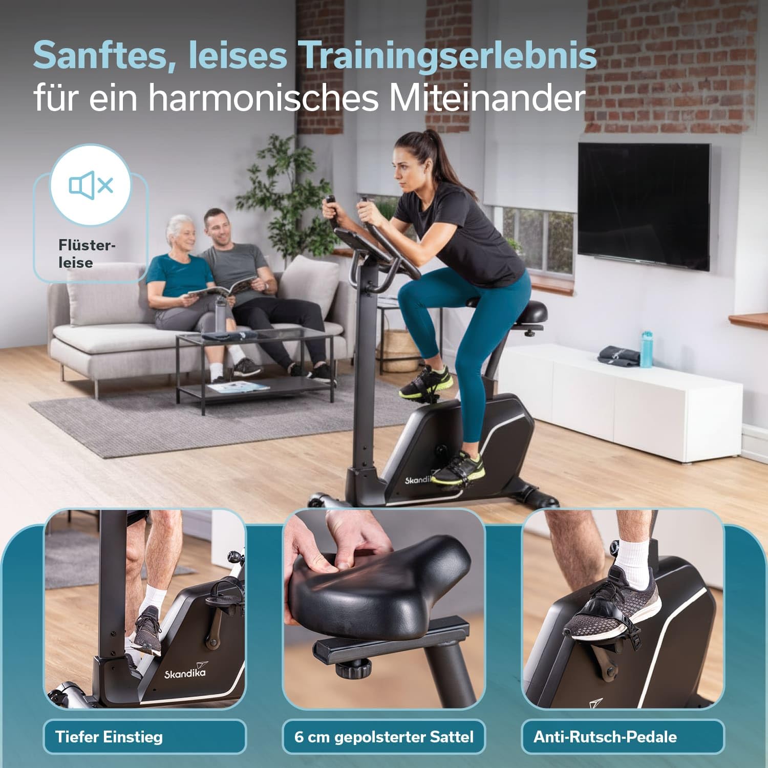 Skandika Ergometr Cykling P10 | rower treningowy z 32 poziomami oporu, hamulec magnetyczny, do 135 kg i 200 cm, wyświetlacz LCD, 13 programów, Bluetooth, połączenie z aplikacją, mapa kinowa | rower