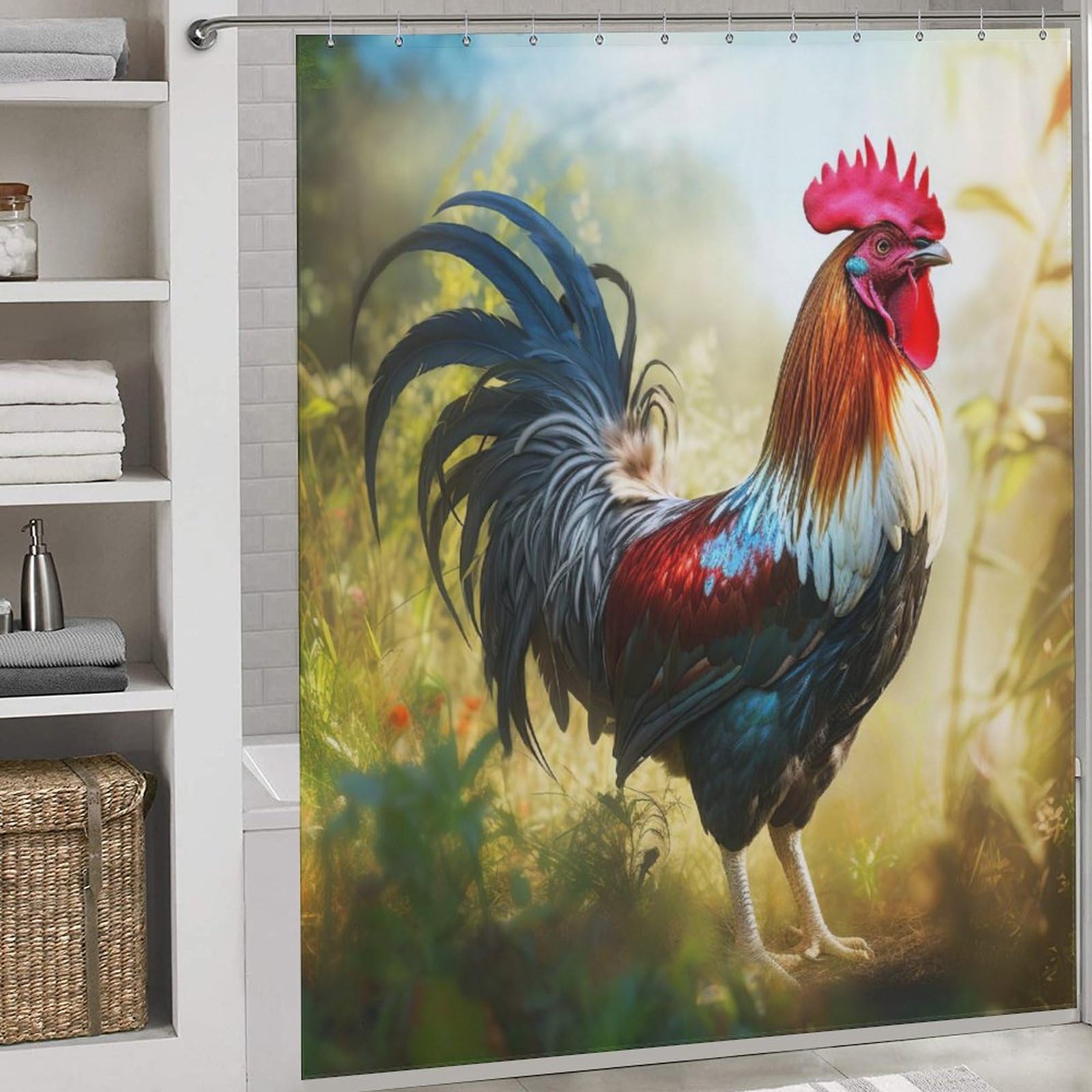 Rideau de douche coq imperméable 183x183cm pour baignoire de salle de bain