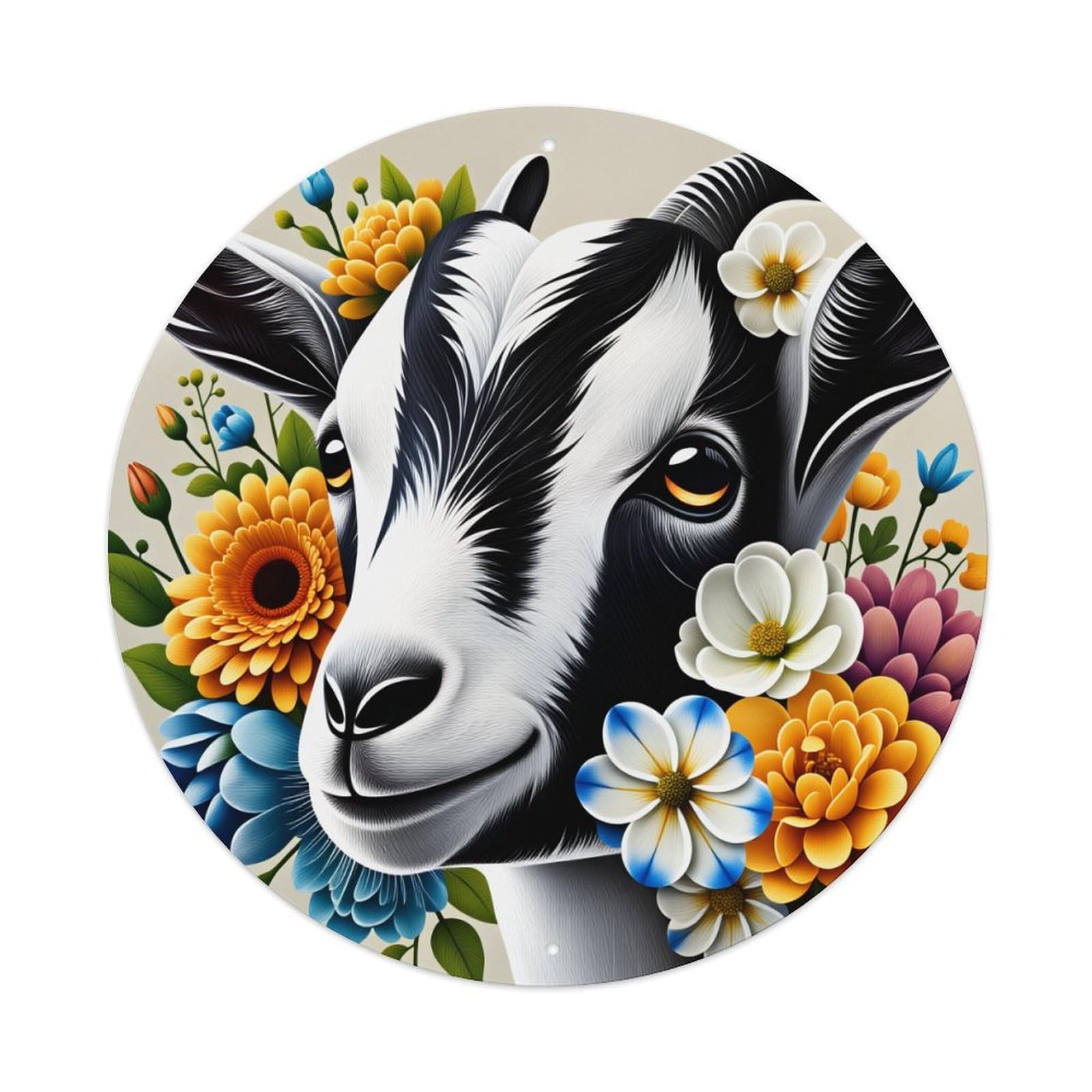 Floral Goat Art Design Pattern Metal Tin Sign Vintage Garden Bedroom Cafe Bar Man Cave Home Wall Decor Metal Poster 8x8 inches