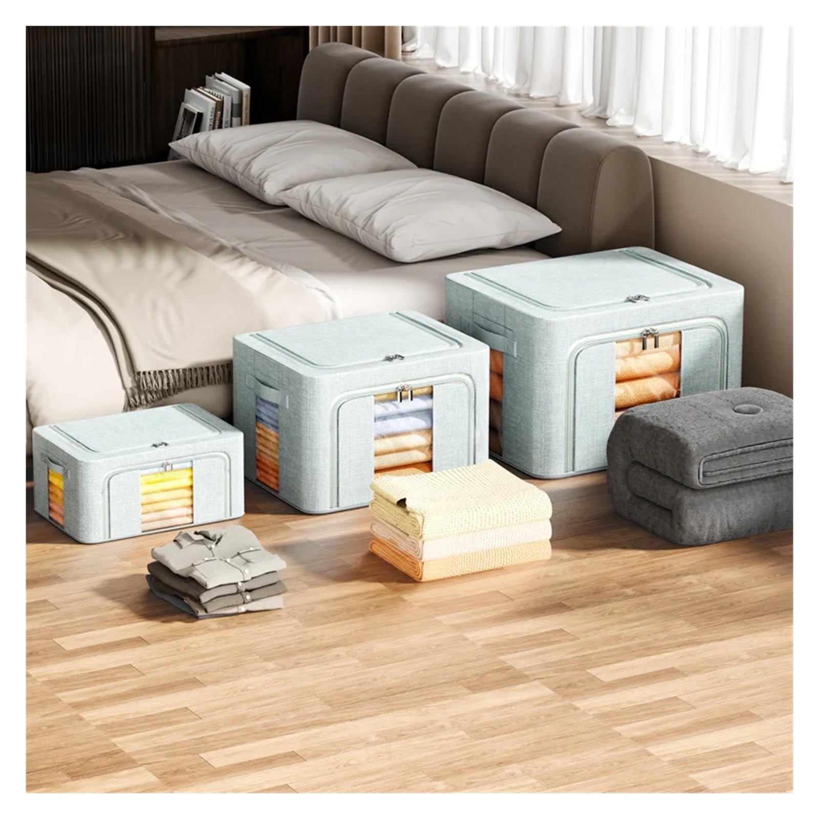 Oxford Scatola Portaoggetti In Tessuto Con Telaio In Acciaio, 40x30x20 Cm, Finestra Trasparente, Pieghevole, Per Abiti E Biancheria