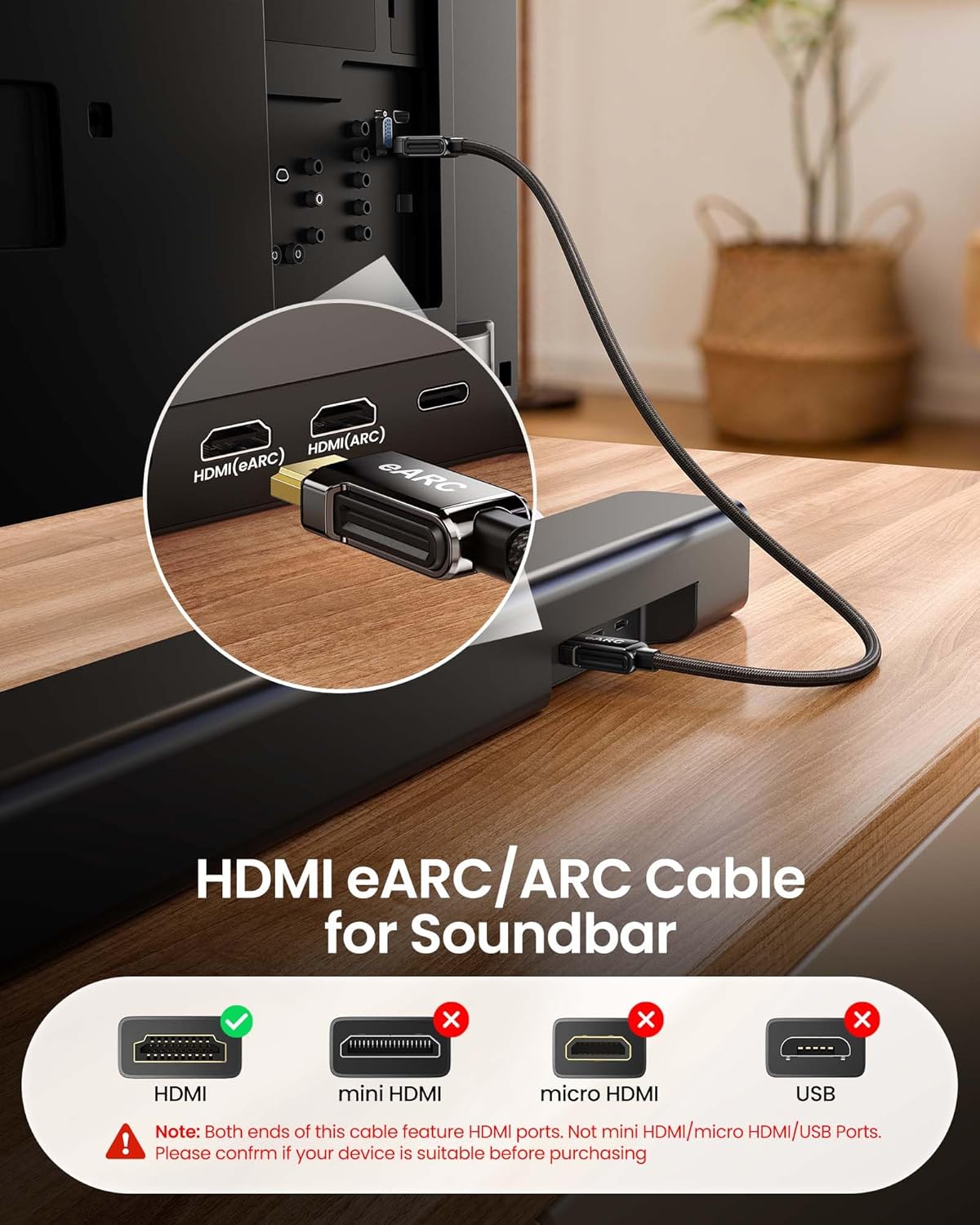 silkland 8k hdmi arc/earc cable 2.1 for soundbar 6.6ft, 8k@60hz 4k@120hz high speed hdmi cord for home theater, 48gbps, dolby atoms, dts:x compatible for vizio samsung bose sound bar, uhd tv, blu-ray 6.6 feet