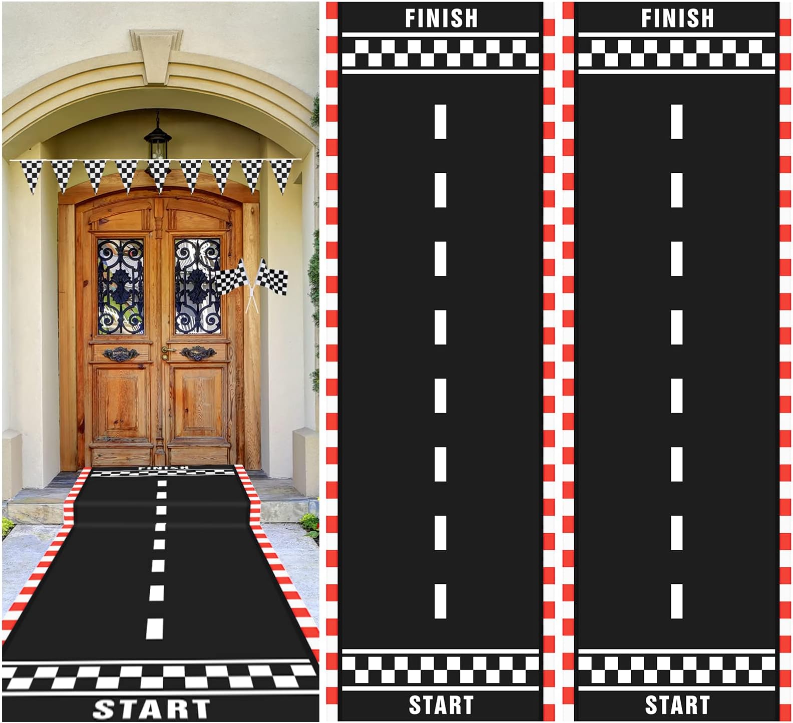 10 Feet Long Racetrack Floor Running Racer Party Decoration Mat Fold Race Tracks Decor Running Mat Drag Car Racer Party Supplies for Road Racing Car Theme Birthday Sport Games, 2 Feet Wide(2 Pcs)