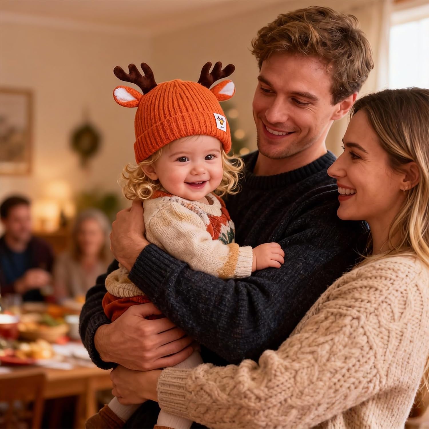 Baby Beanie Hat Cute Antlers Reindeer Crochet Knitted Hat Winter Warm Cap for Toddler Boys Girls