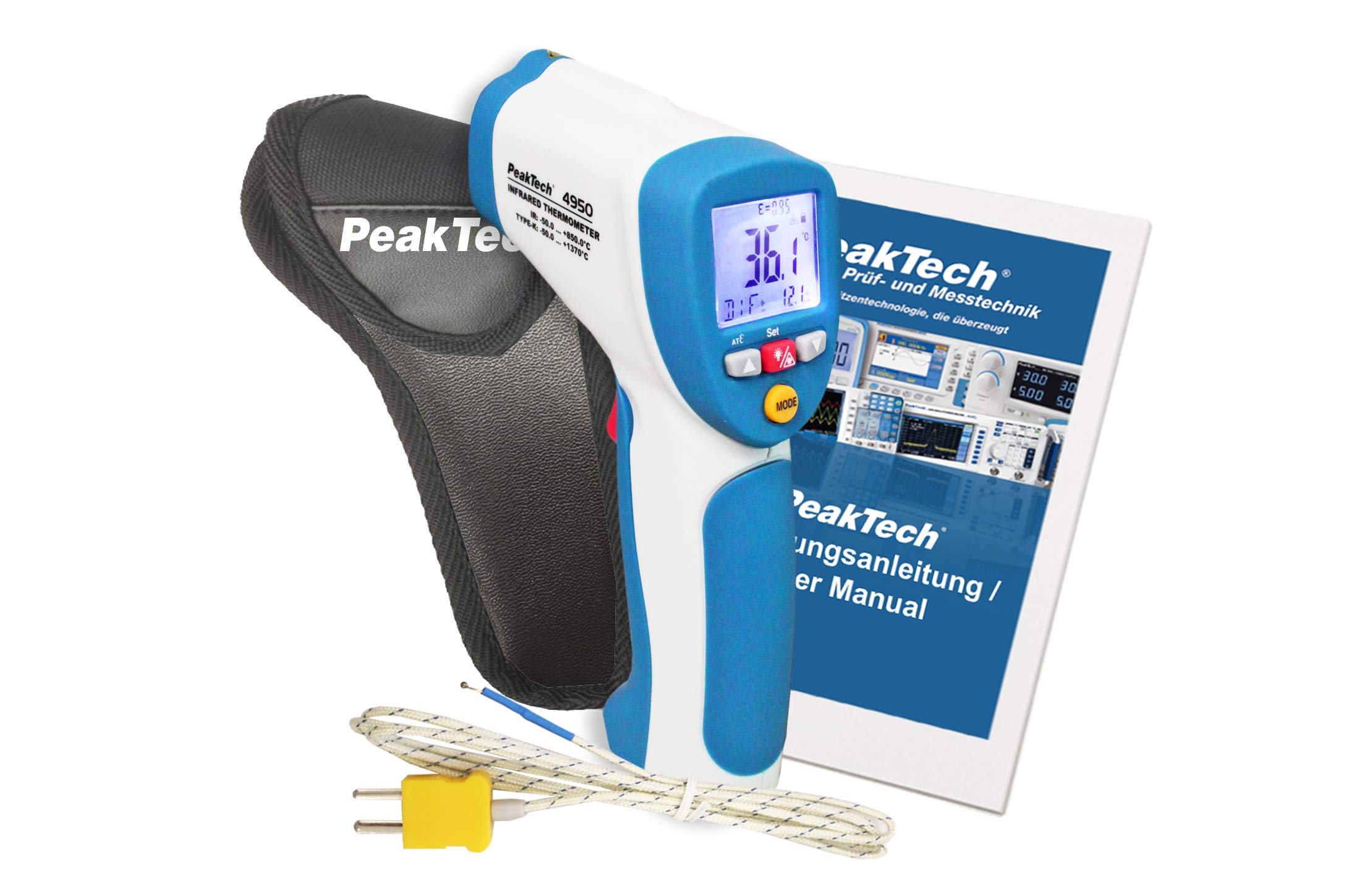 PeakTech 4950 - Infrarotthermometer 850°C IR-Thermometer mit Typ-K