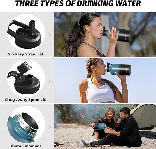 Miniatura 3 de Botella de agua aislada de 64 onzas (fría durante 48 horas), sin BPA y a prueba de fugas, botella de agua de acero inoxidable de medio galón, jarra