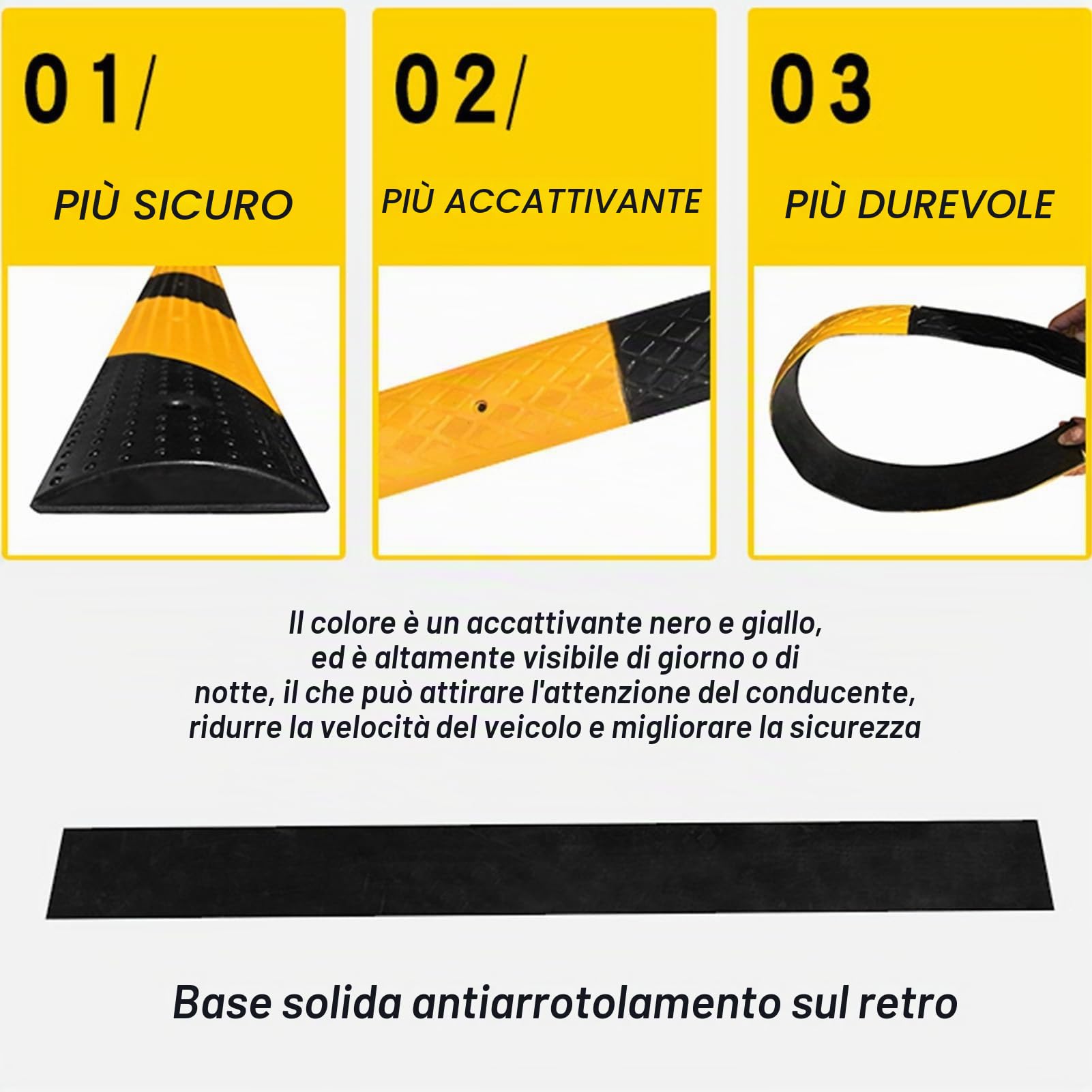 Dossi di velocità in Gomma,Micro dossi di velocità,Possono essere liberamente uniti e combinati,Rampe respingenti stradali,Adatto for garage stradali,100x10x2cm(Style 1)